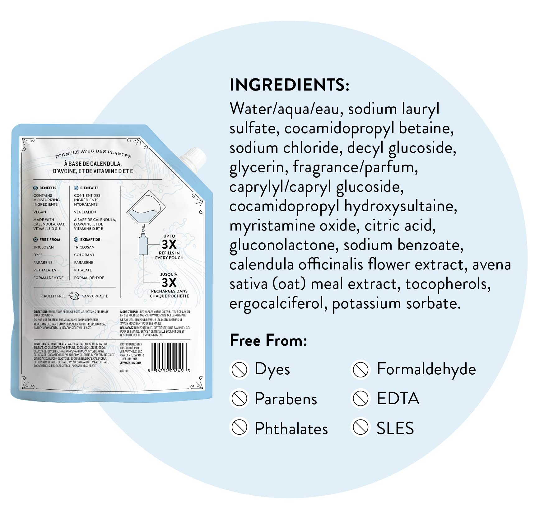 J.R. Watkins Ocean Breeze Hand Soap Gel Refill – 34 oz, Plant-Based & Paraben-Free