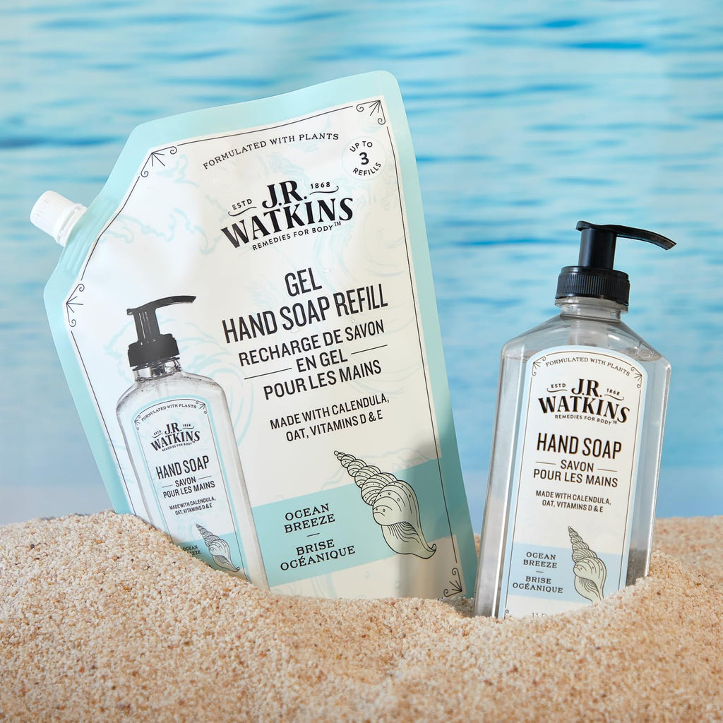 J.R. Watkins Ocean Breeze Hand Soap Gel Refill – 34 oz, Plant-Based & Paraben-Free