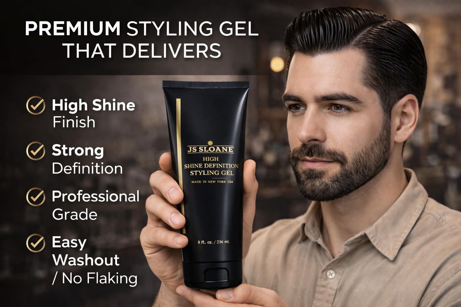 JS SLOANE High Definition Styling Gel — Strong Hold & High Shine, 8 oz