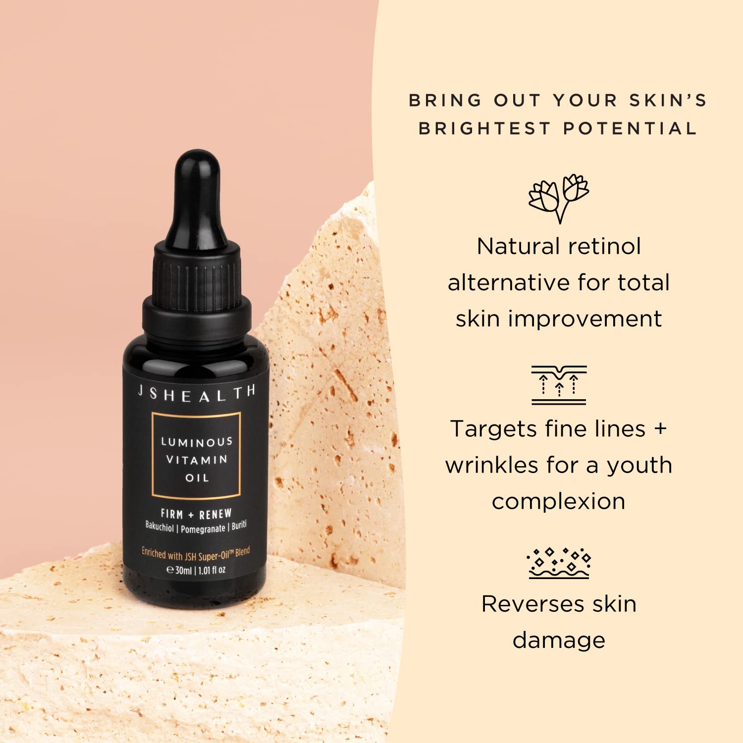 JSHealth Hydrating Face Oil with Rose Oil & Vitamin E – For Dry Skin