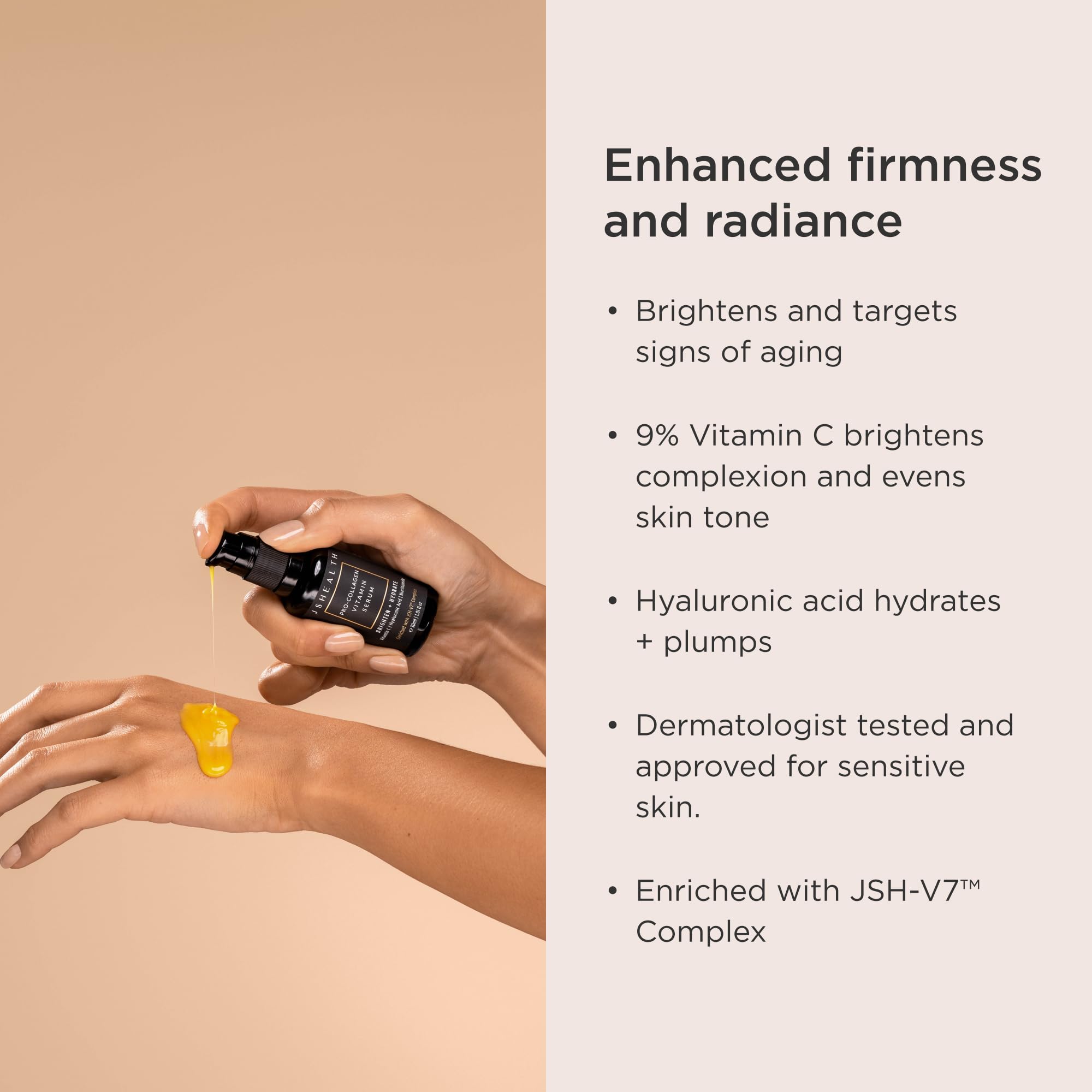 JSHealth Vitamin C Serum for Face – Brightening Hyaluronic Acid Serum with Niacinamide