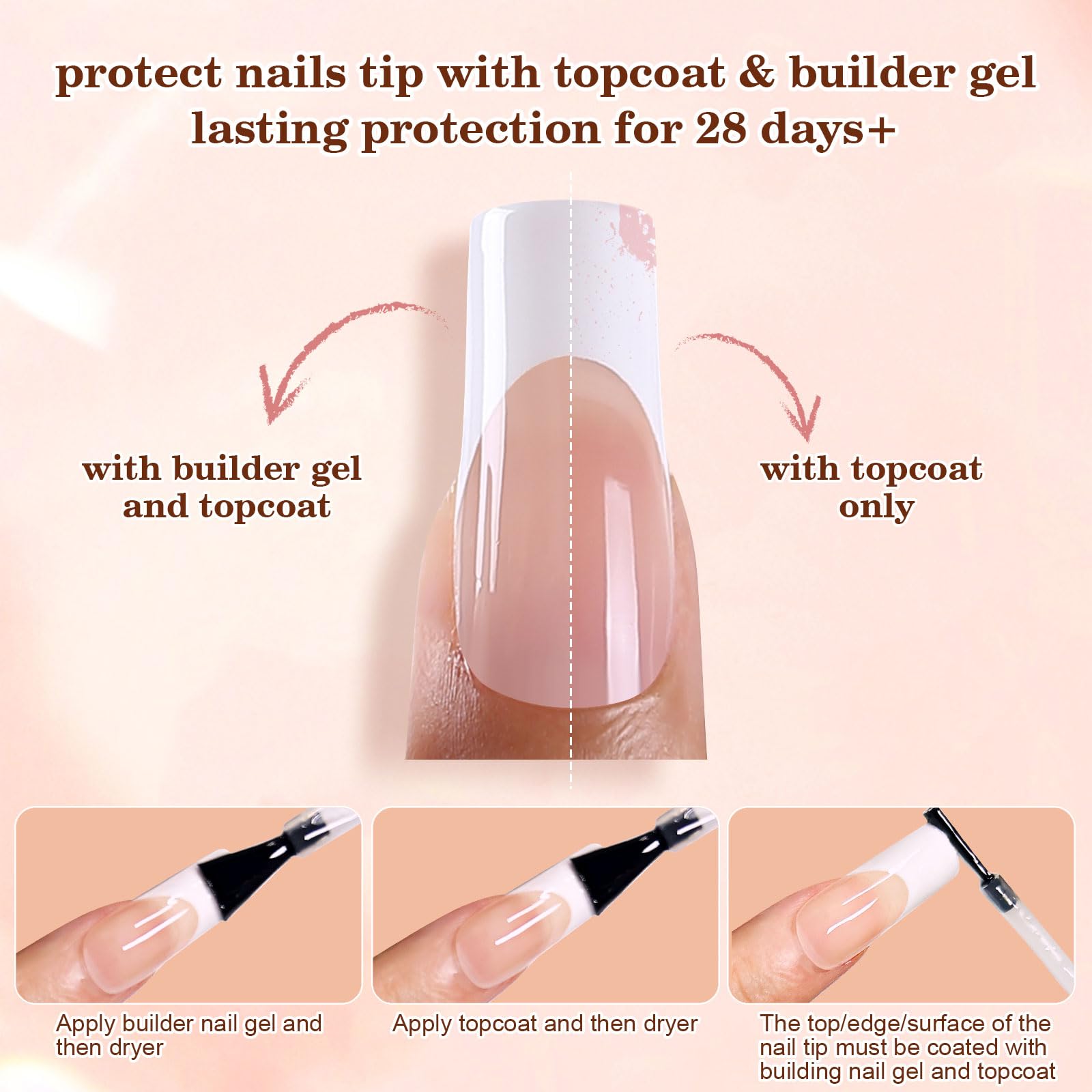 Jsiallye French Tip Press-On Nails – 6 Pack, 180 Pcs Short Square Gel Nail Tips (No File Needed)