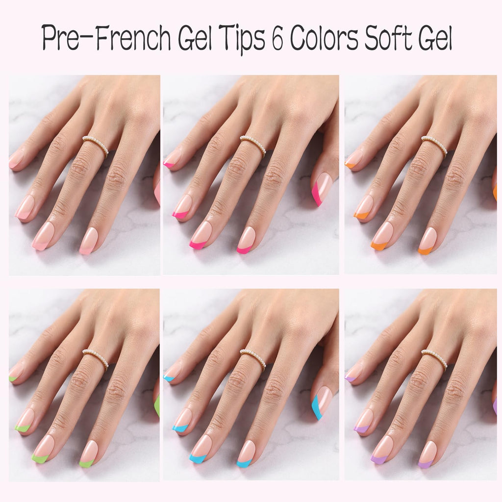 Jsiallye French Tip Press-On Nails – 6 Pack, 180 Pcs Short Square Gel Nail Tips (No File Needed)