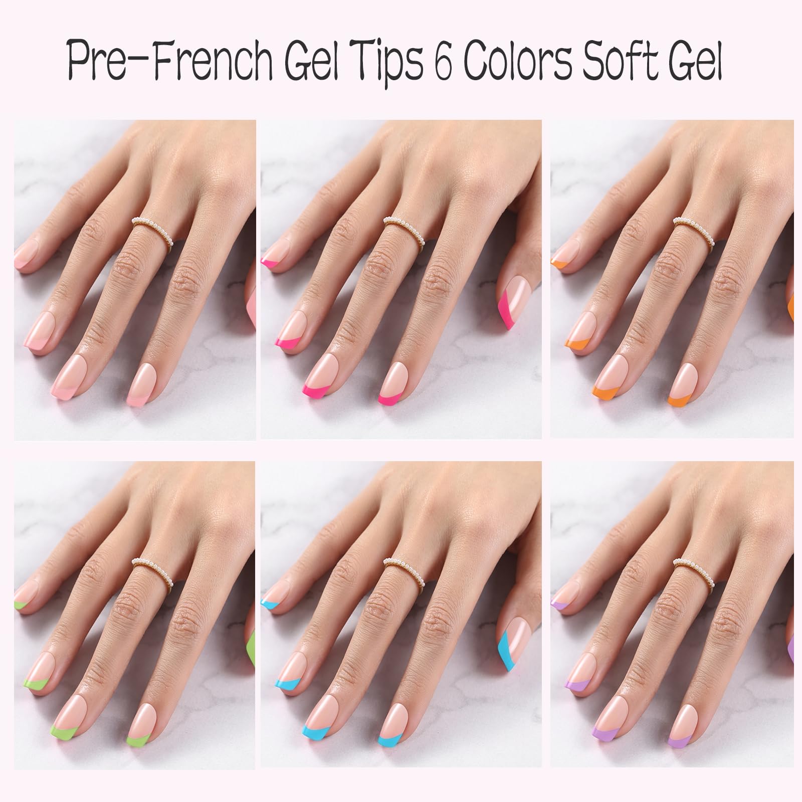Jsiallye French Tip Press-On Nails – 6 Pack, 180 Pcs Short Square Gel Nail Tips (No File Needed)
