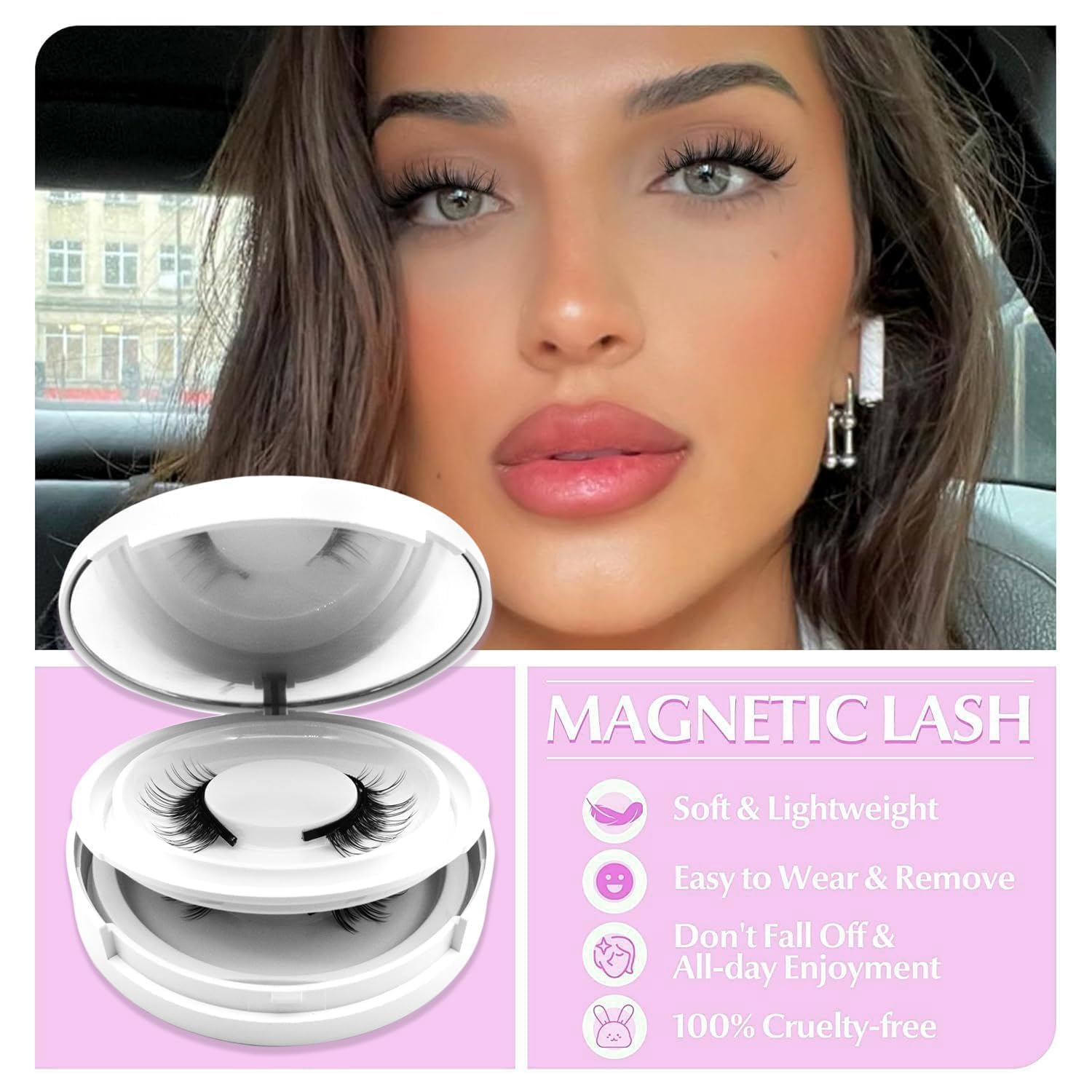 Hunnyfit Magnetic Lashes by Jsqianfei – Reusable Magnetic Eyelashes with Applicator (No Glue Needed)