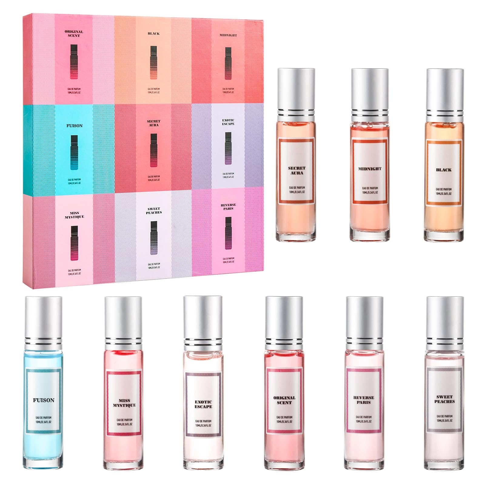Jsykt Perfume Sets for Women – 9pc Long-Lasting Roll-On Gift Set (Citrus, Amber, Musk, Vanilla)