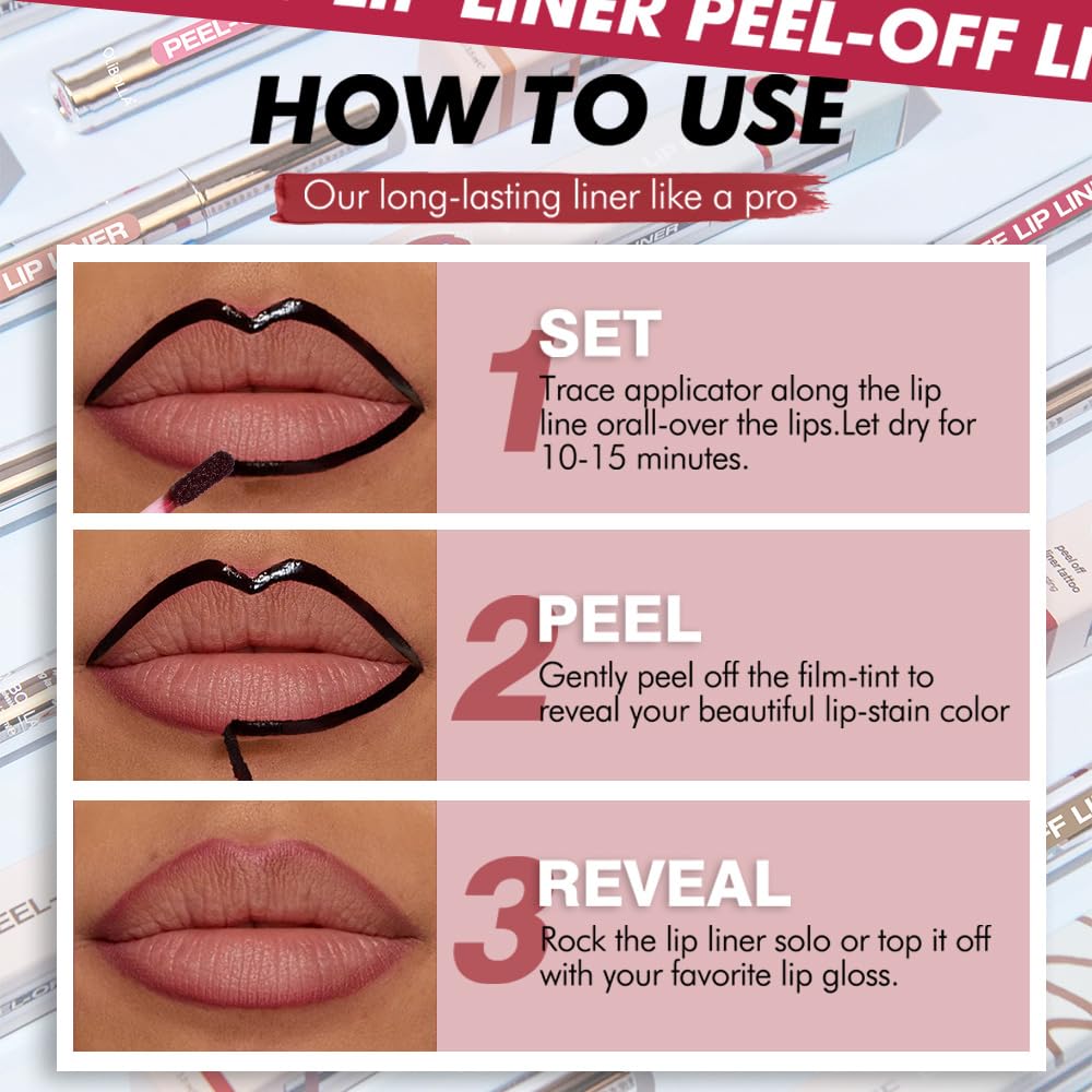 JUAAZIN 3Pcs Matte Peel-Off Lip Stain with Tweezer — Long-Lasting Waterproof Lip Color