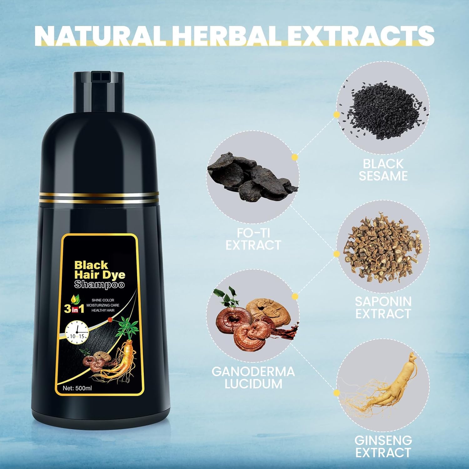 JUANCHI Gray Hair Coverage Shampoo | 3-in-1 Herbal Formula for Women & Men, 500ml