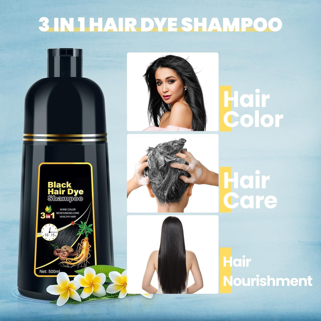 JUANCHI Gray Hair Coverage Shampoo | 3-in-1 Herbal Formula for Women & Men, 500ml