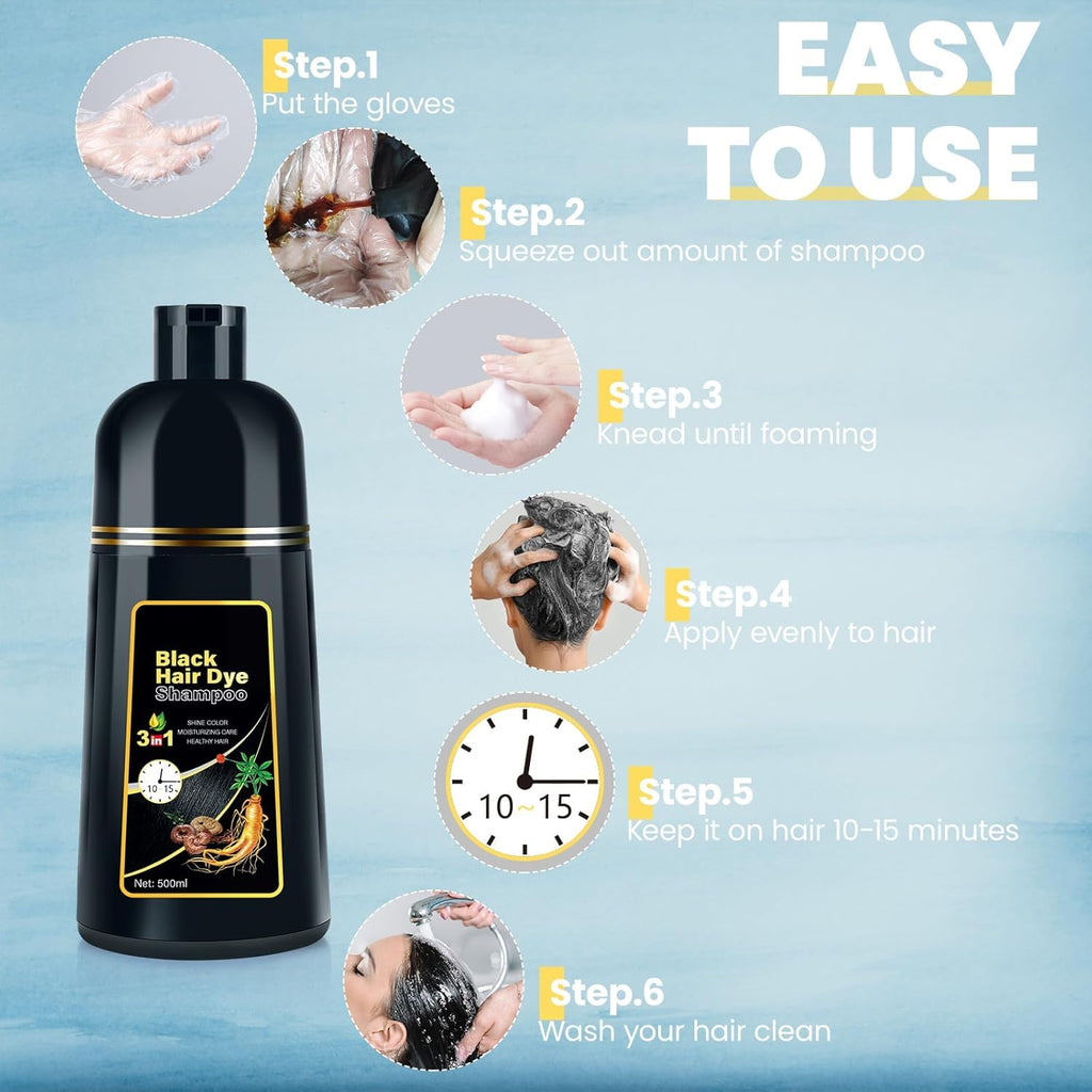 JUANCHI Gray Hair Coverage Shampoo | 3-in-1 Herbal Formula for Women & Men, 500ml
