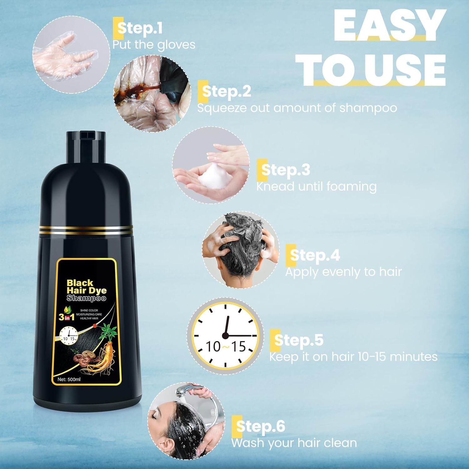 JUANCHI Gray Hair Coverage Shampoo | 3-in-1 Herbal Formula for Women & Men, 500ml