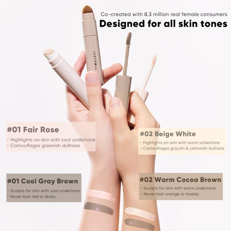 JUDYDOLL Liquid Contour & Highlighter — 2-in-1 Sculpt & Glow with Dual Brushes | 01 Fair Rose