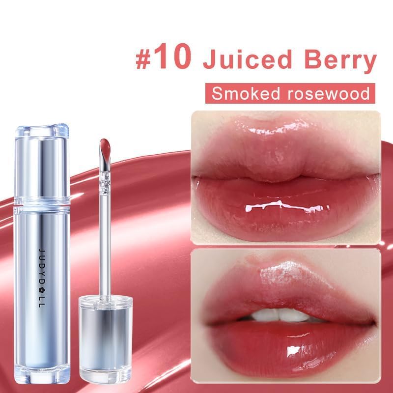 JUDYDOLL Ice Watery Lip Gloss #10 Juiced Berry – Non-Sticky, Long-Lasting Lip Color with Hyaluronic Acid & Collagen