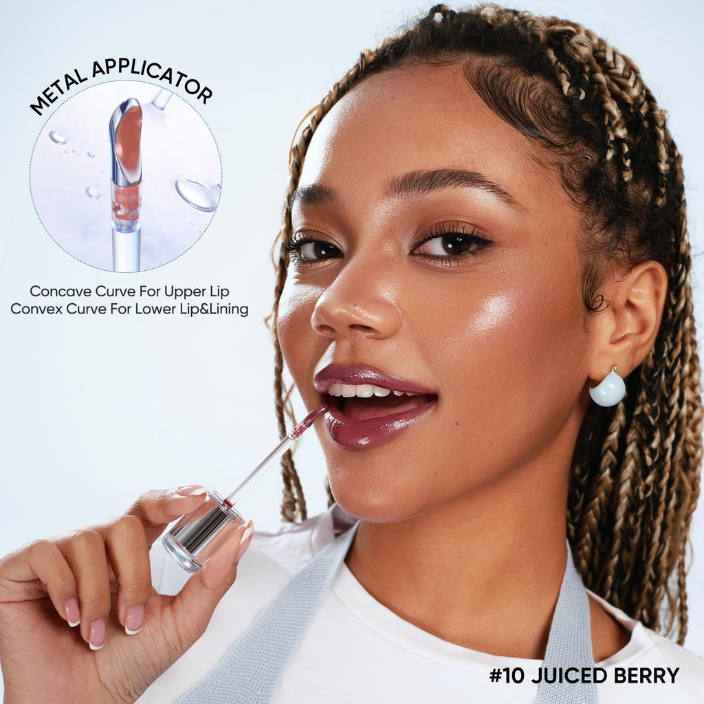 JUDYDOLL Ice Watery Lip Gloss – Waterproof, Long-Lasting Hydrating Lip Shine (Grape Shake, 2.4 g)