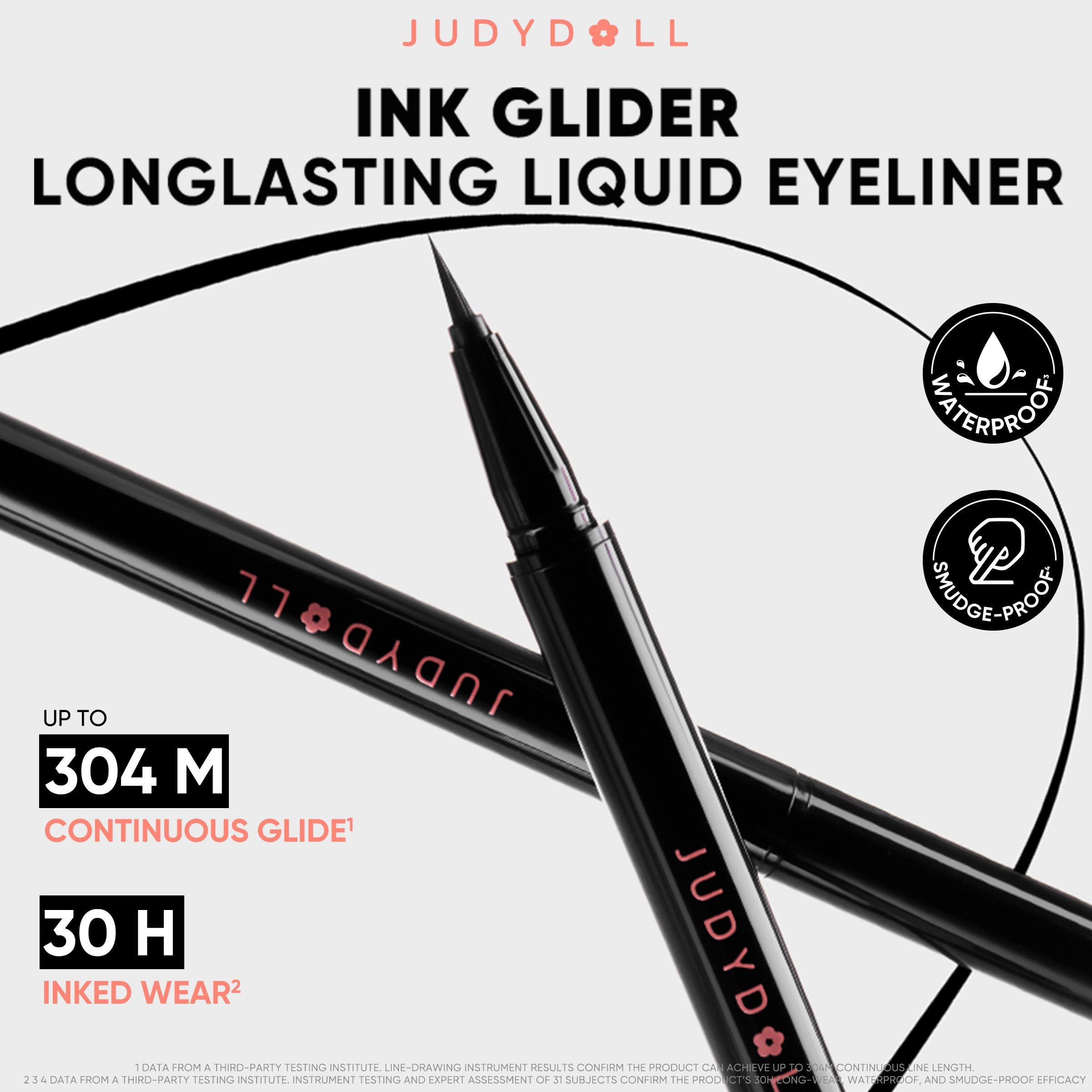 JUDYDOLL Ink Glider Longlasting Liquid Eyeliner – 30H Waterproof, Ultra-Fine Tip, Deep Black