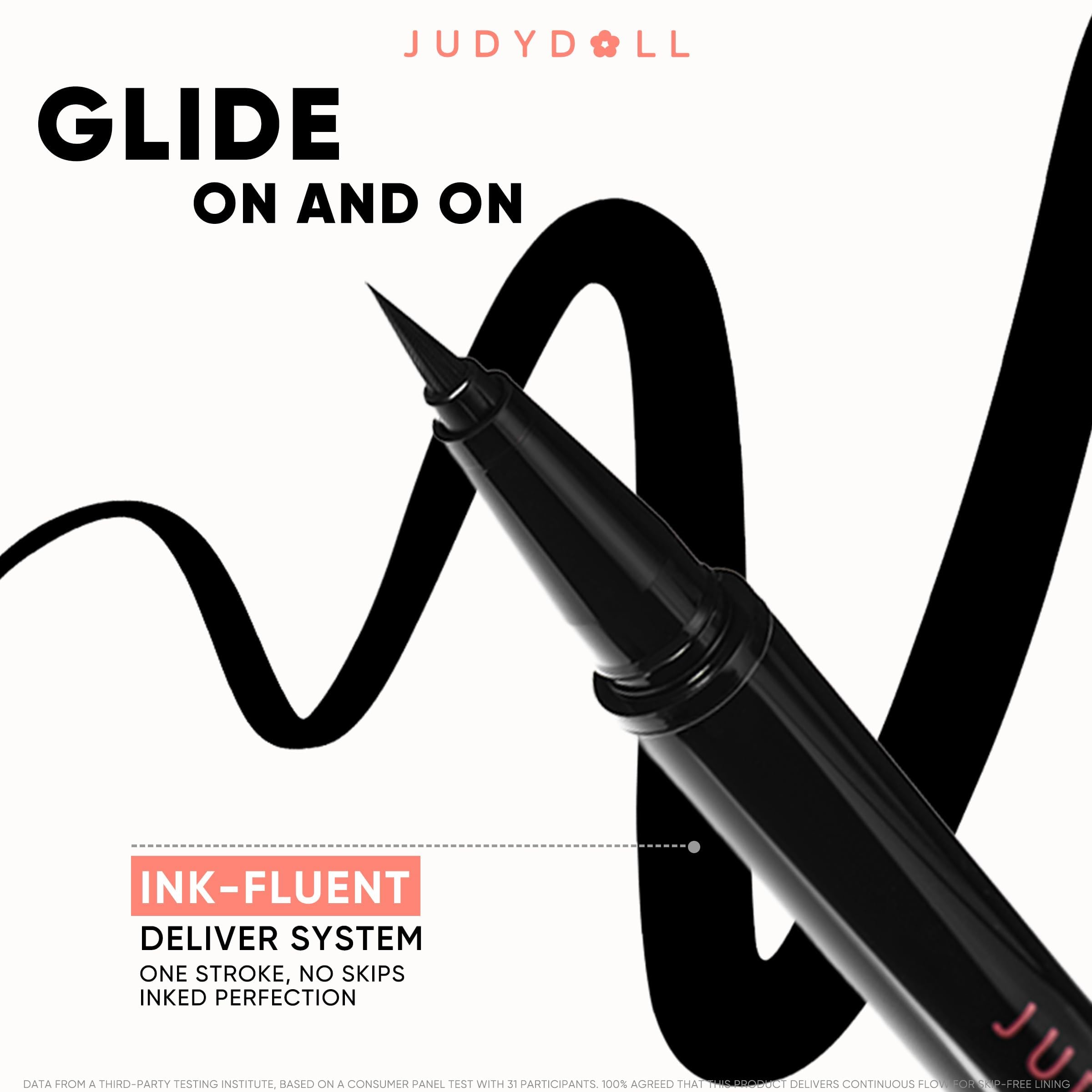 JUDYDOLL Ink Glider Longlasting Liquid Eyeliner – 30H Waterproof, Ultra-Fine Tip, Deep Black
