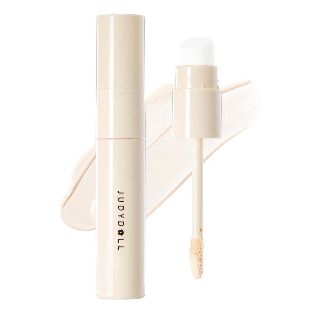 JUDYDOLL Liquid Contour & Highlighter – 2-in-1 Face Sculpting with Dual Brushes, 12HR Wear (02 Beige White)