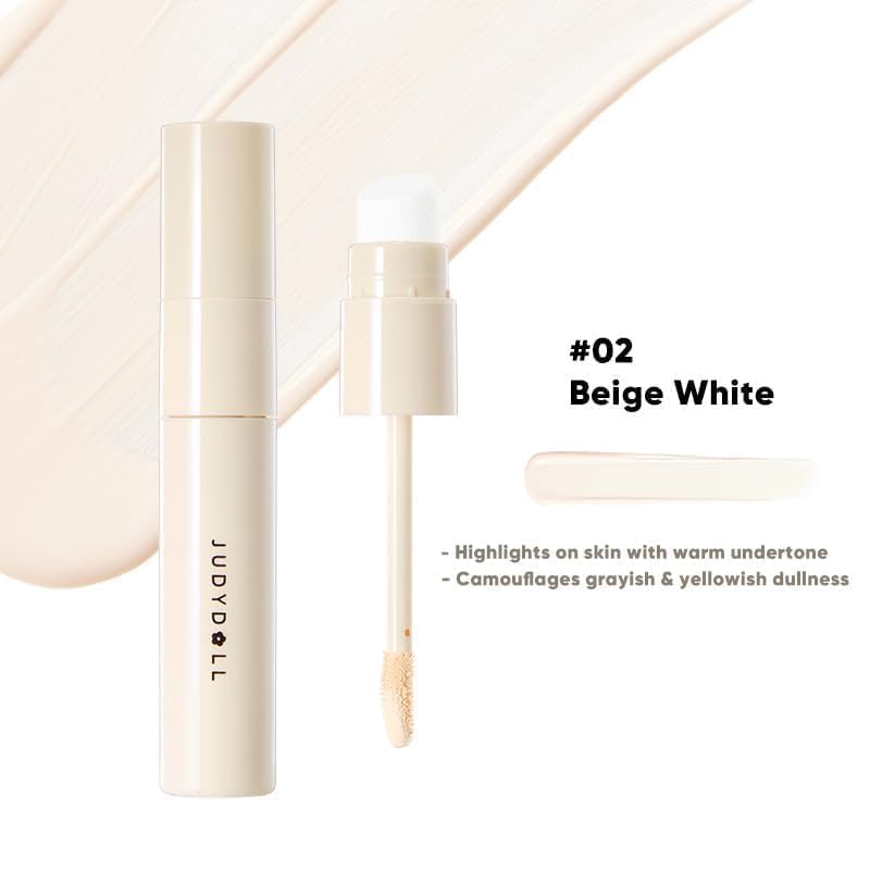 JUDYDOLL Liquid Contour & Highlighter – 2-in-1 Face Sculpting with Dual Brushes, 12HR Wear (02 Beige White)