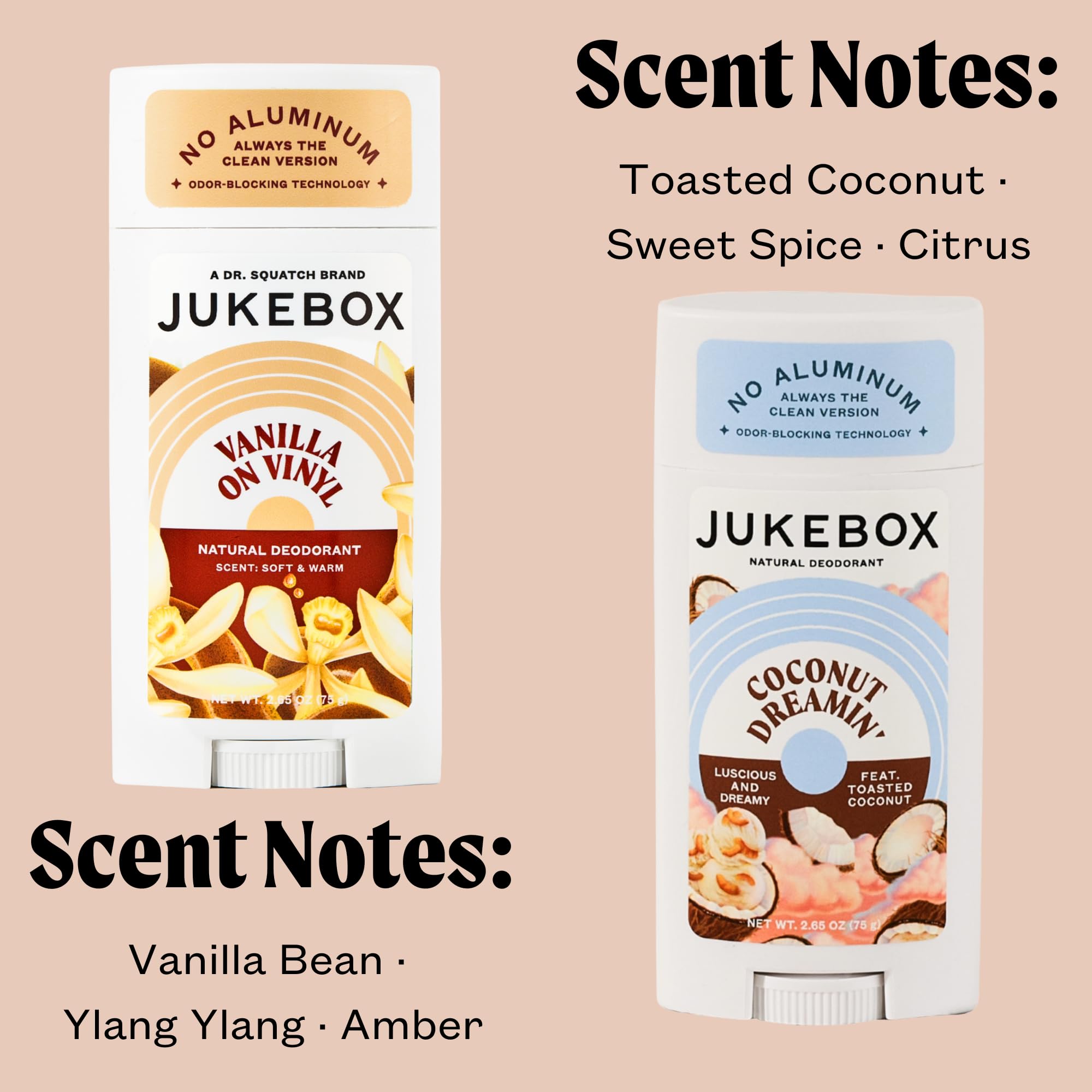 JUKEBOX Natural Deodorant for Women – Coconut Dreamin' & Vanilla on Vinyl, Aluminum-Free 2-Pack (2.65oz each)