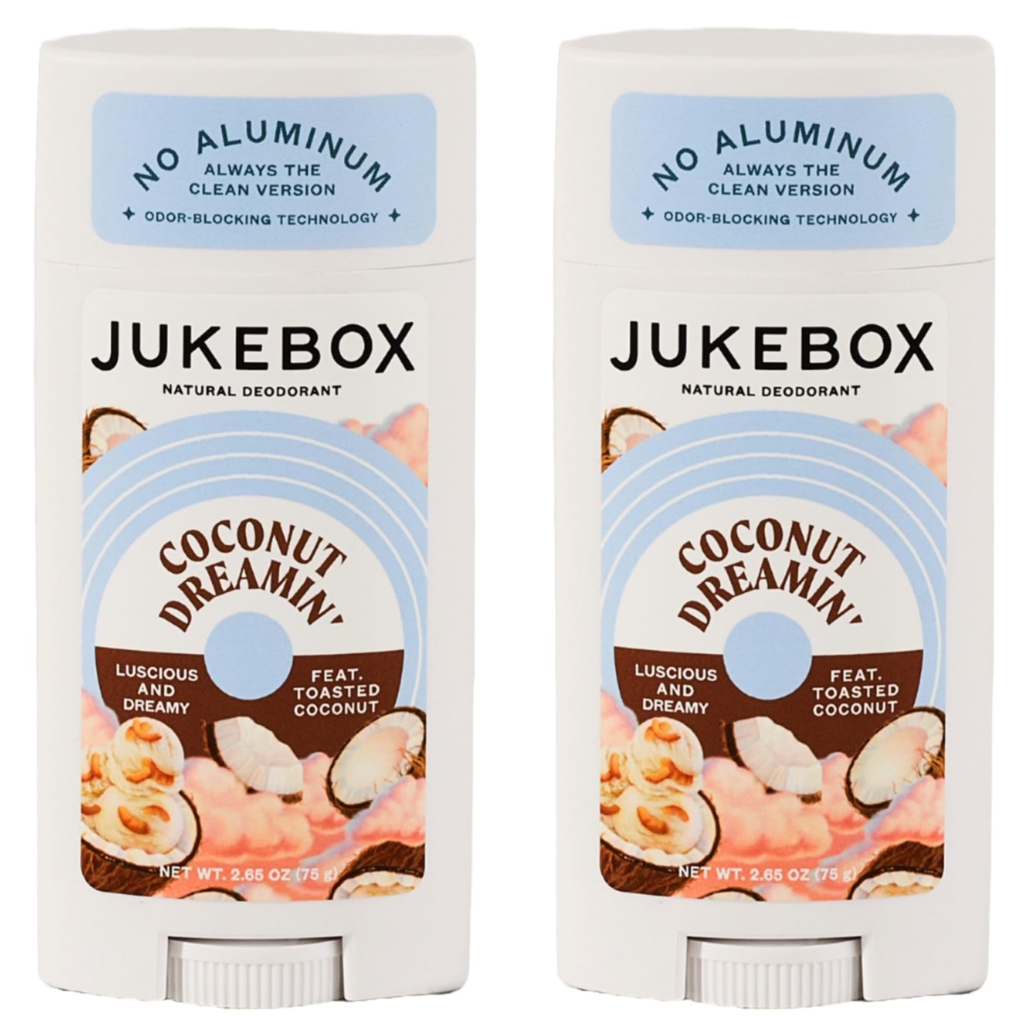 JUKEBOX Coconut Dreamin' Natural Deodorant for Women – Aluminum-Free, No Baking Soda, 2.65oz (2-Pack)