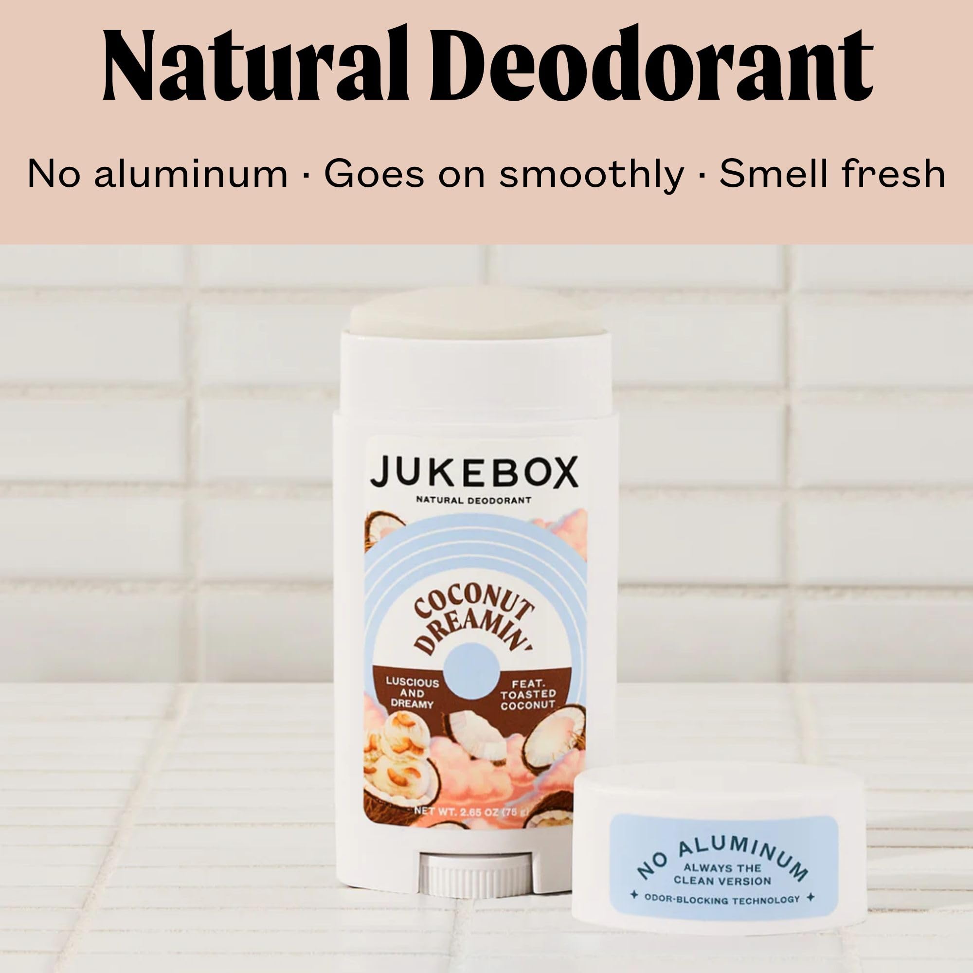 JUKEBOX Coconut Dreamin' Natural Deodorant for Women – Aluminum-Free, No Baking Soda, 2.65oz (2-Pack)