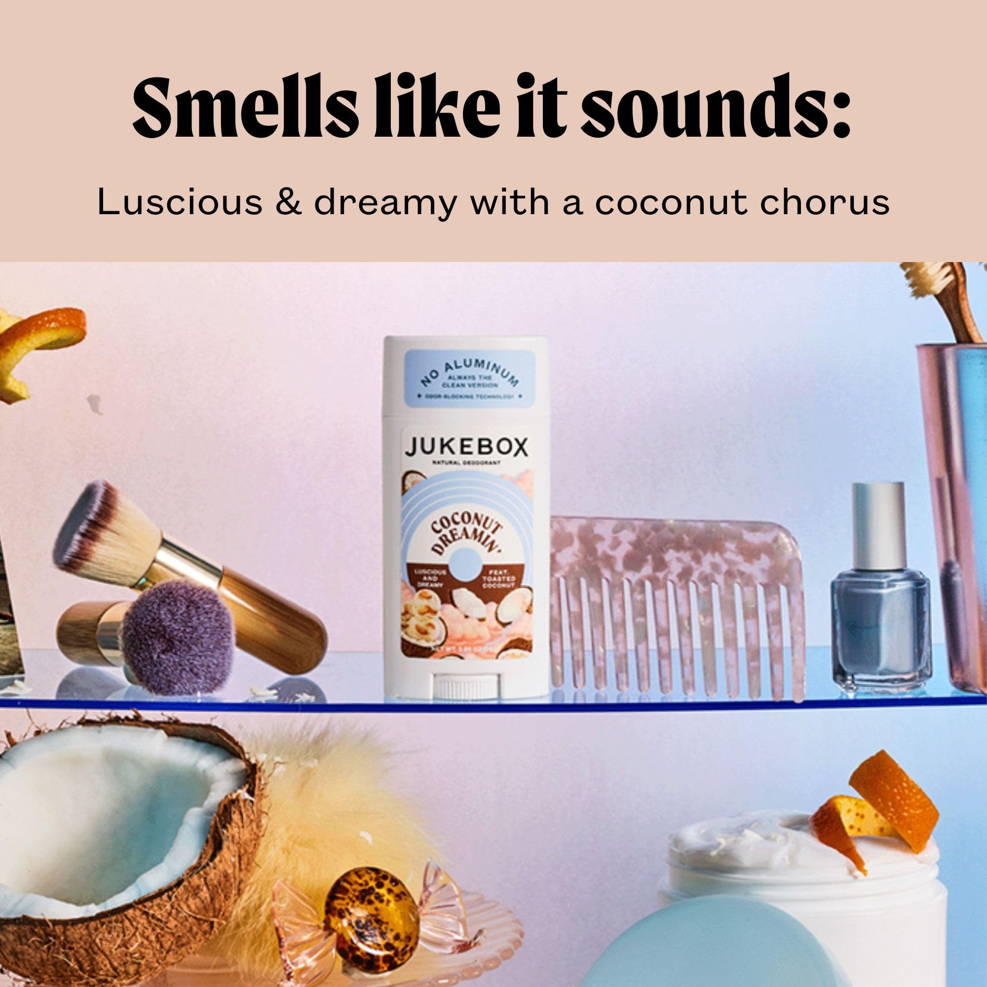 JUKEBOX Coconut Dreamin' Natural Deodorant for Women – Aluminum-Free, No Baking Soda, 2.65oz (2-Pack)