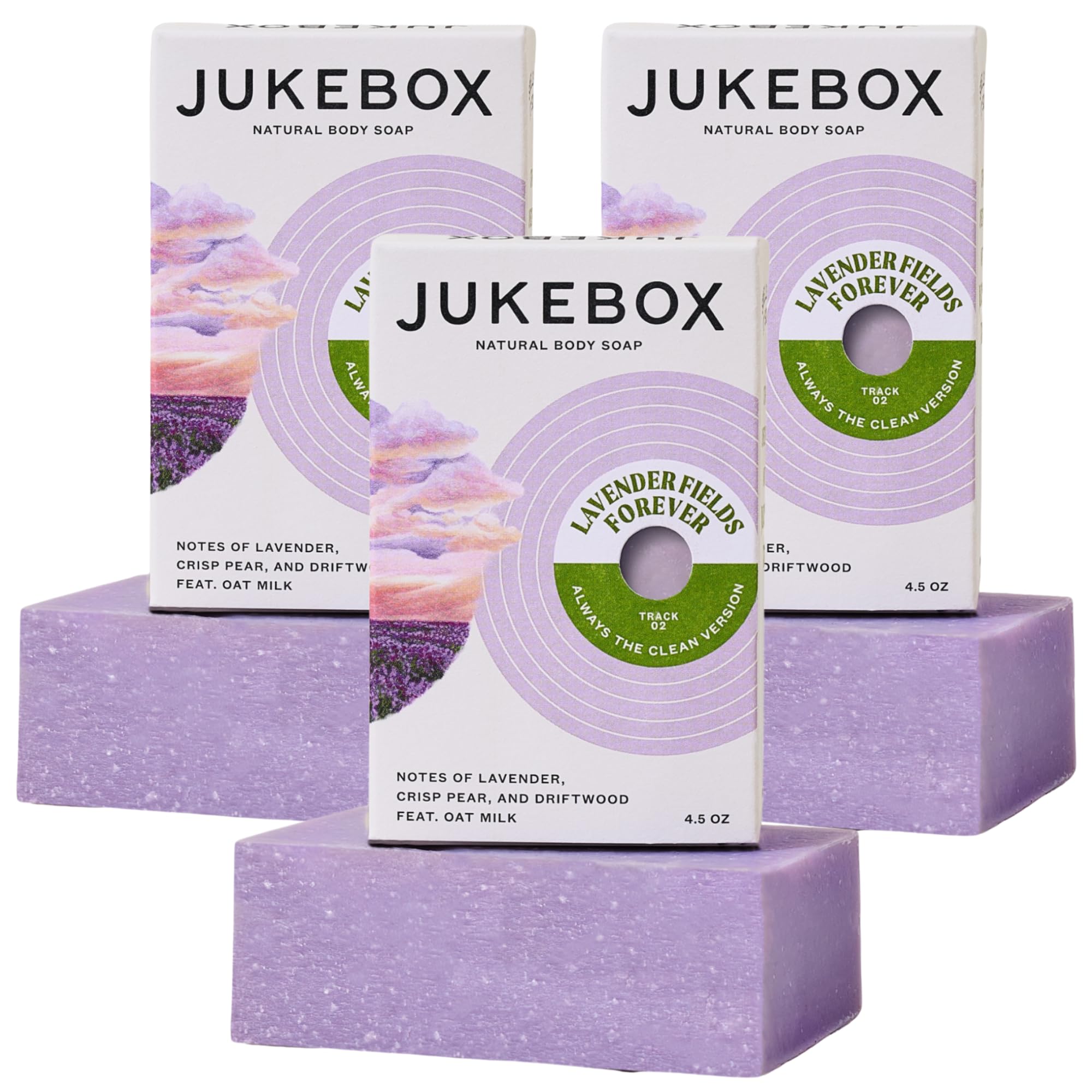 JUKEBOX Soap Lavender Fields Forever — Natural Cold Process Bar Soap for All Skin Types (3 Pack) | Lavender, Pear & Driftwood