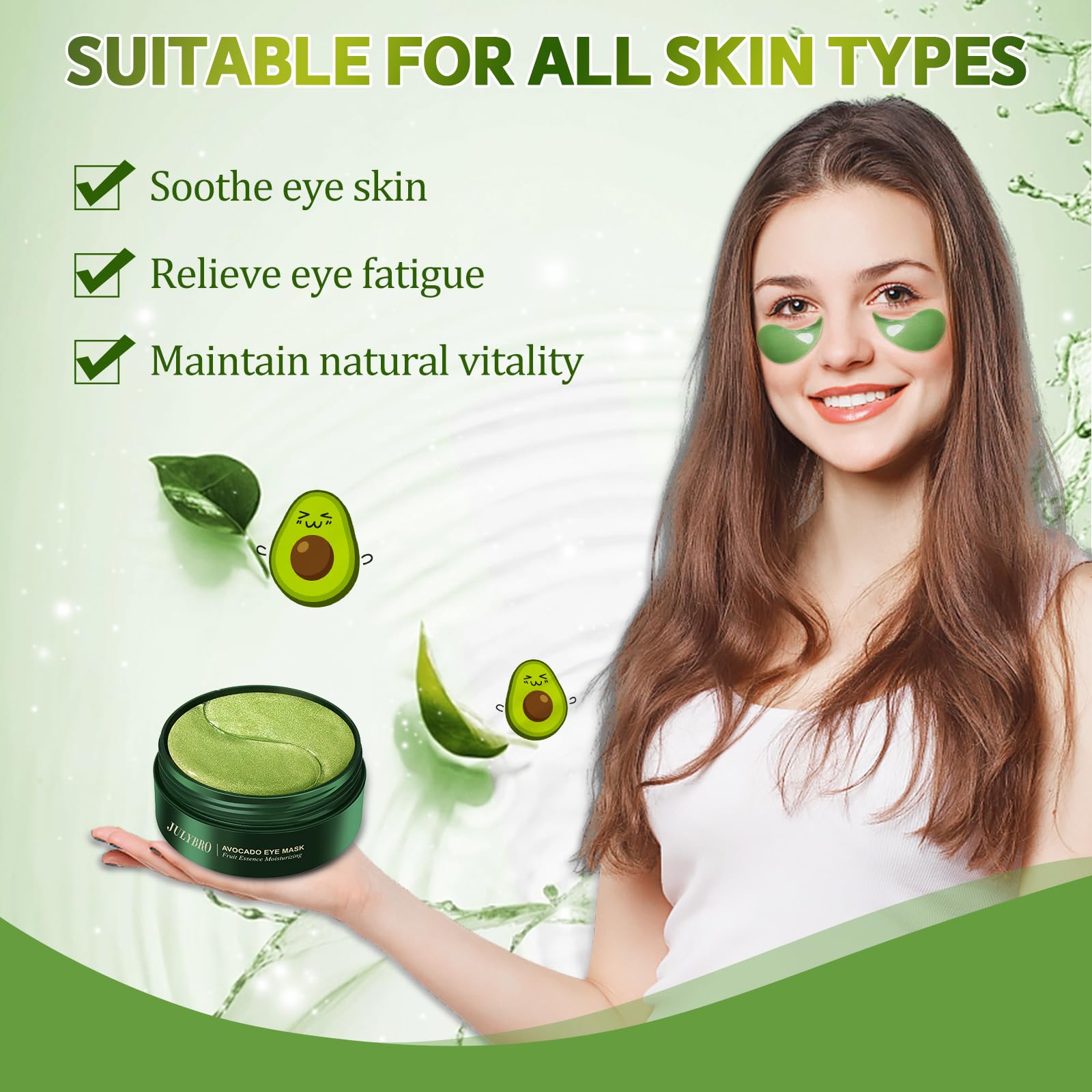 JULYBRO Avocado Vera Under Eye Masks – 60 Pcs for Puffiness & Dark Circles