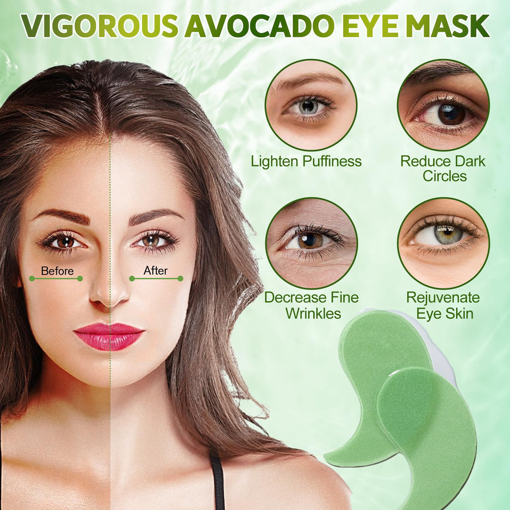JULYBRO Avocado Vera Under Eye Masks – 60 Pcs for Puffiness & Dark Circles
