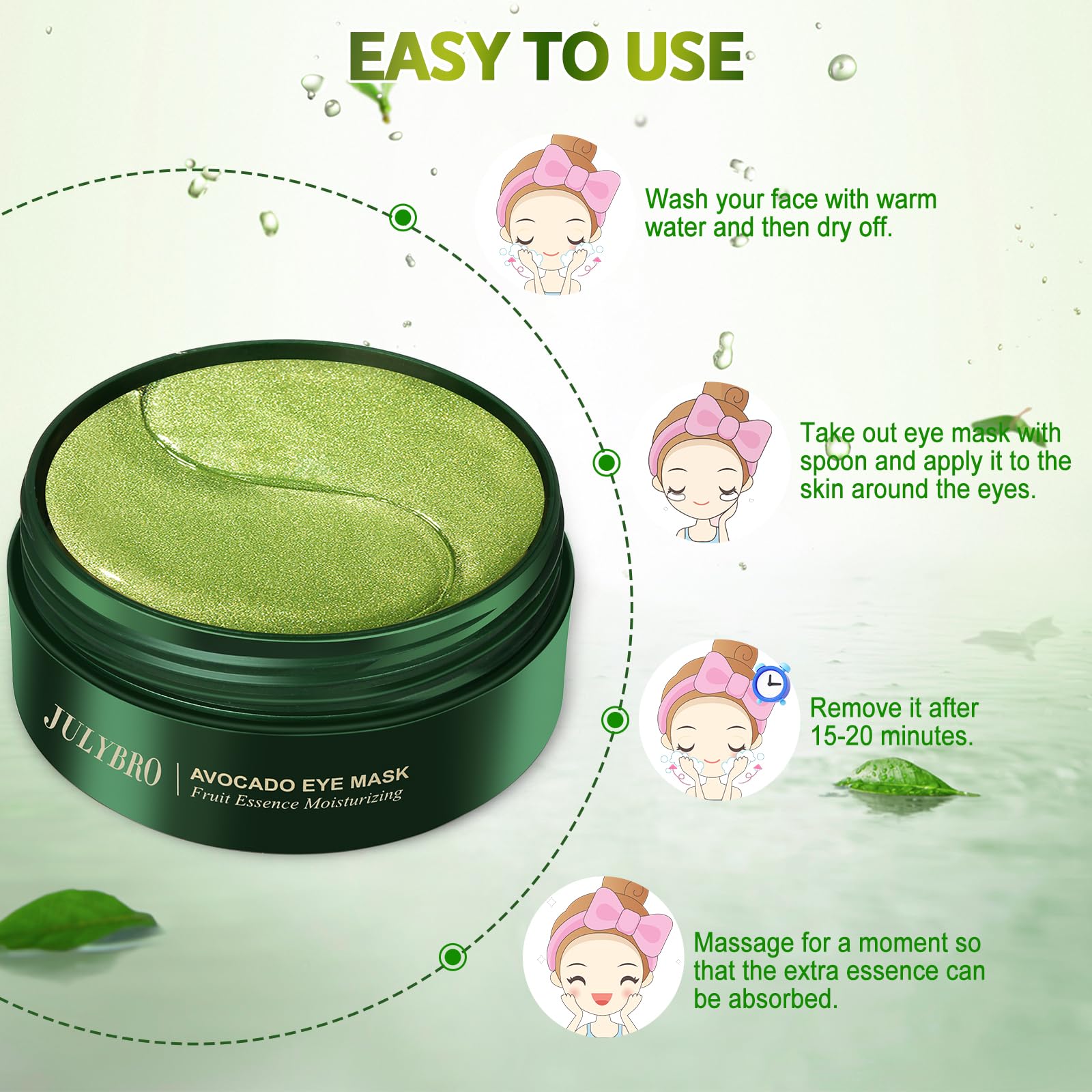 JULYBRO Avocado Vera Under Eye Masks – 60 Pcs for Puffiness & Dark Circles