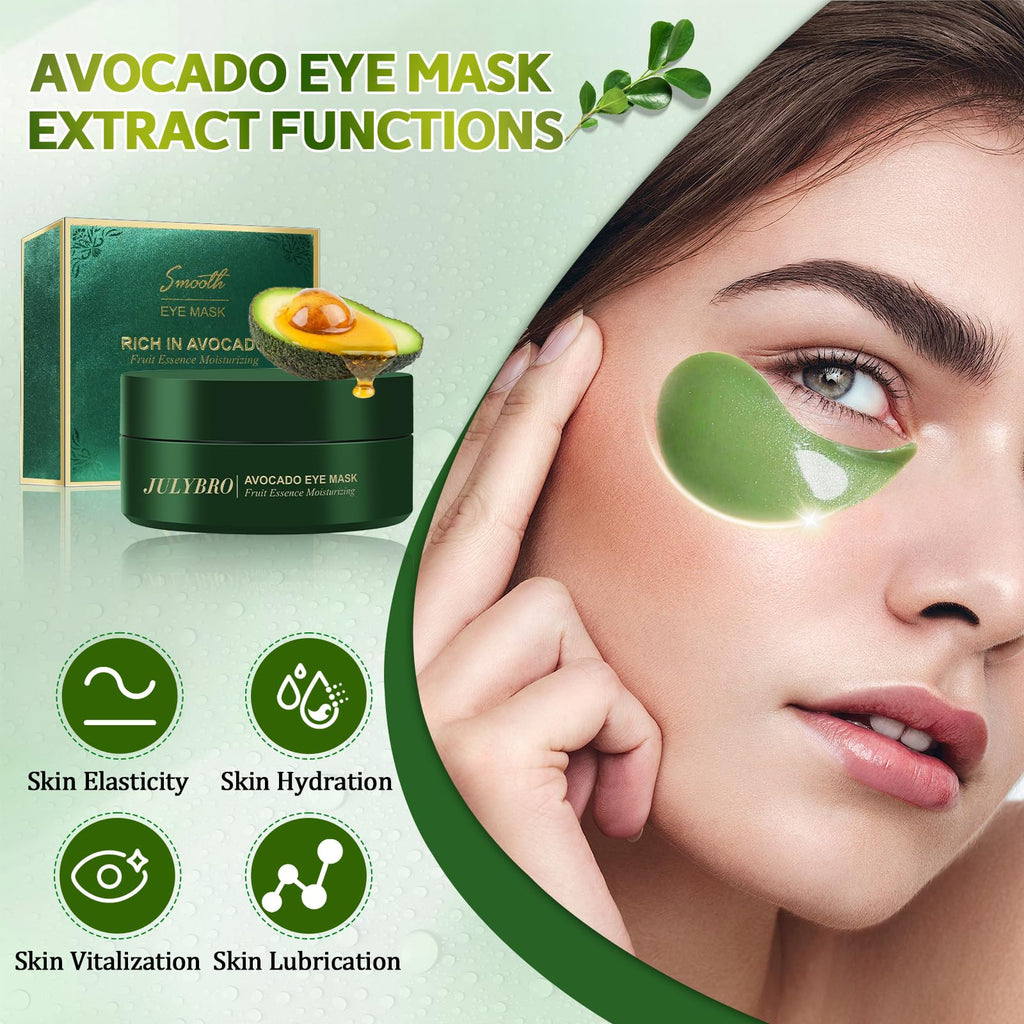 JULYBRO Avocado Vera Under Eye Masks – 60 Pcs for Puffiness & Dark Circles