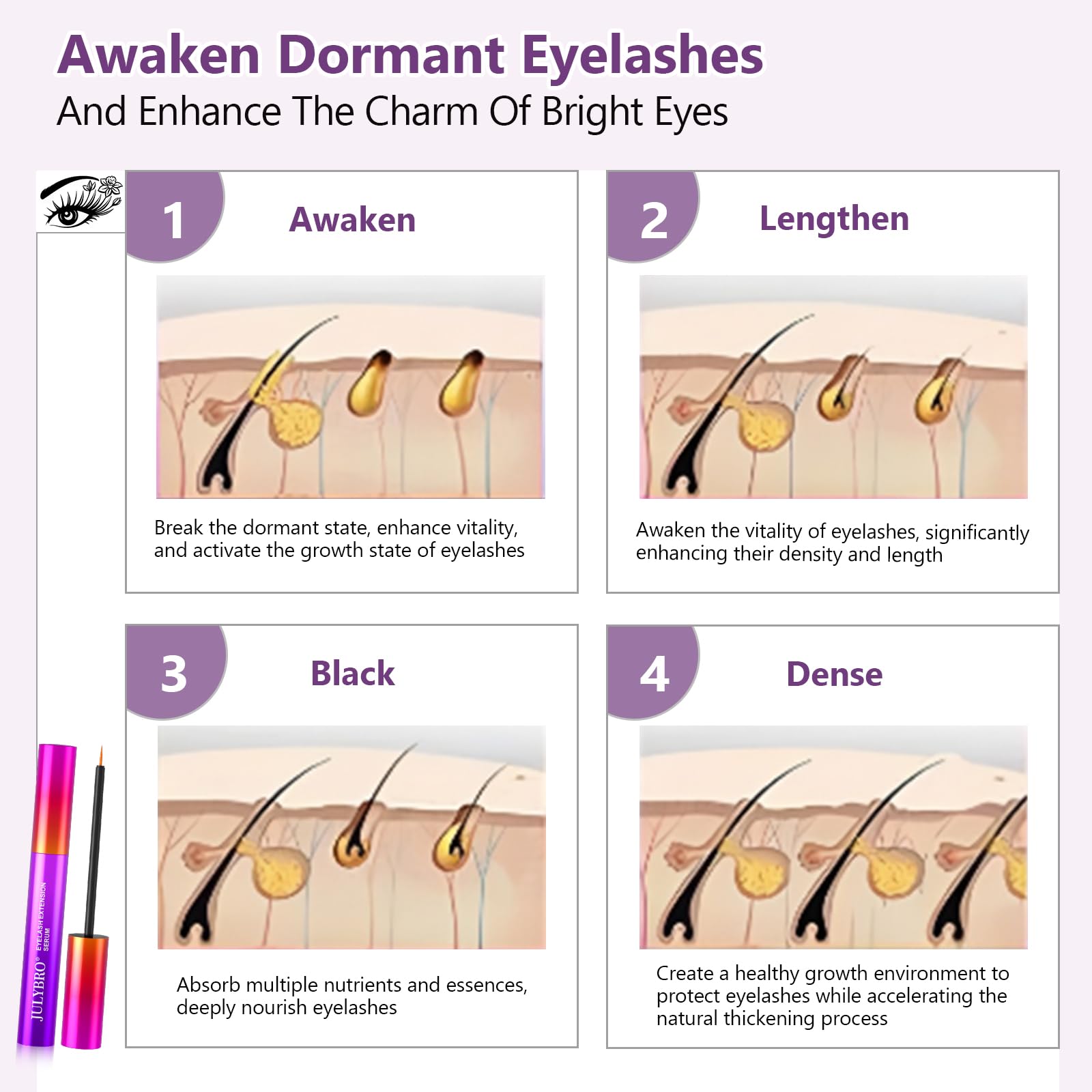 JULYBRO Advanced Eyelash Growth Serum – Fuller, Longer Lashes | Safe for Sensitive Eyes & Extensions (3mL)