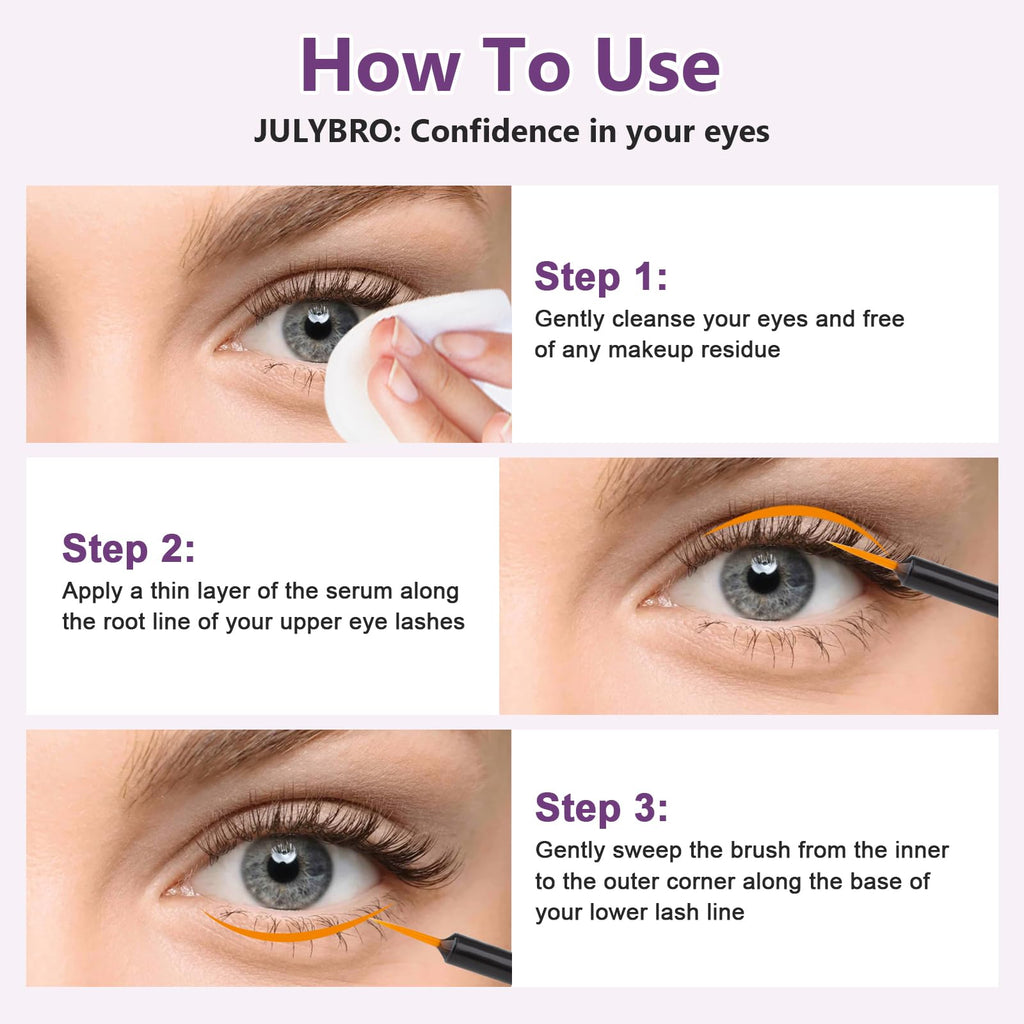 JULYBRO Advanced Eyelash Growth Serum – Fuller, Longer Lashes | Safe for Sensitive Eyes & Extensions (3mL)