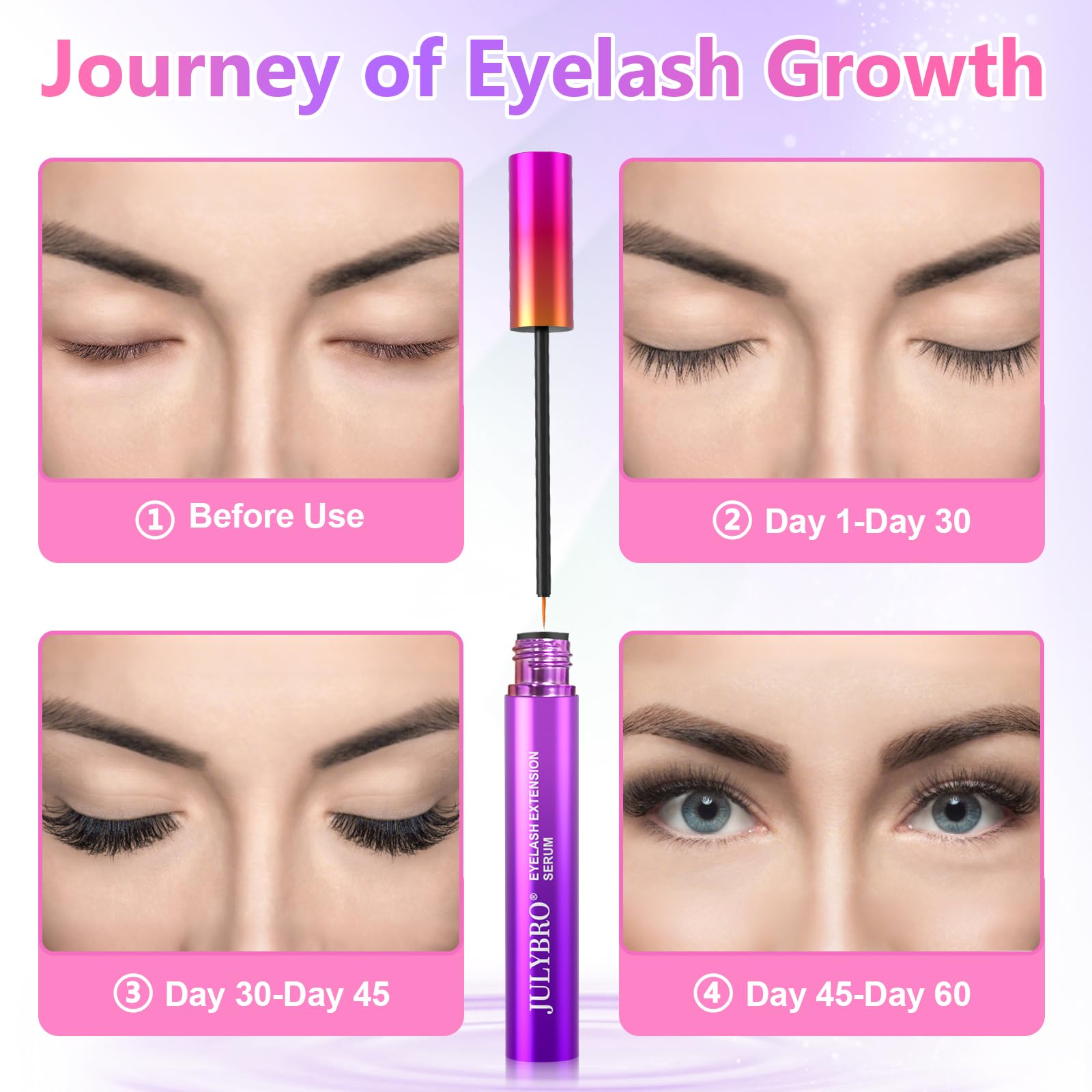 JULYBRO Advanced Eyelash Growth Serum – Fuller, Longer Lashes | Safe for Sensitive Eyes & Extensions (3mL)