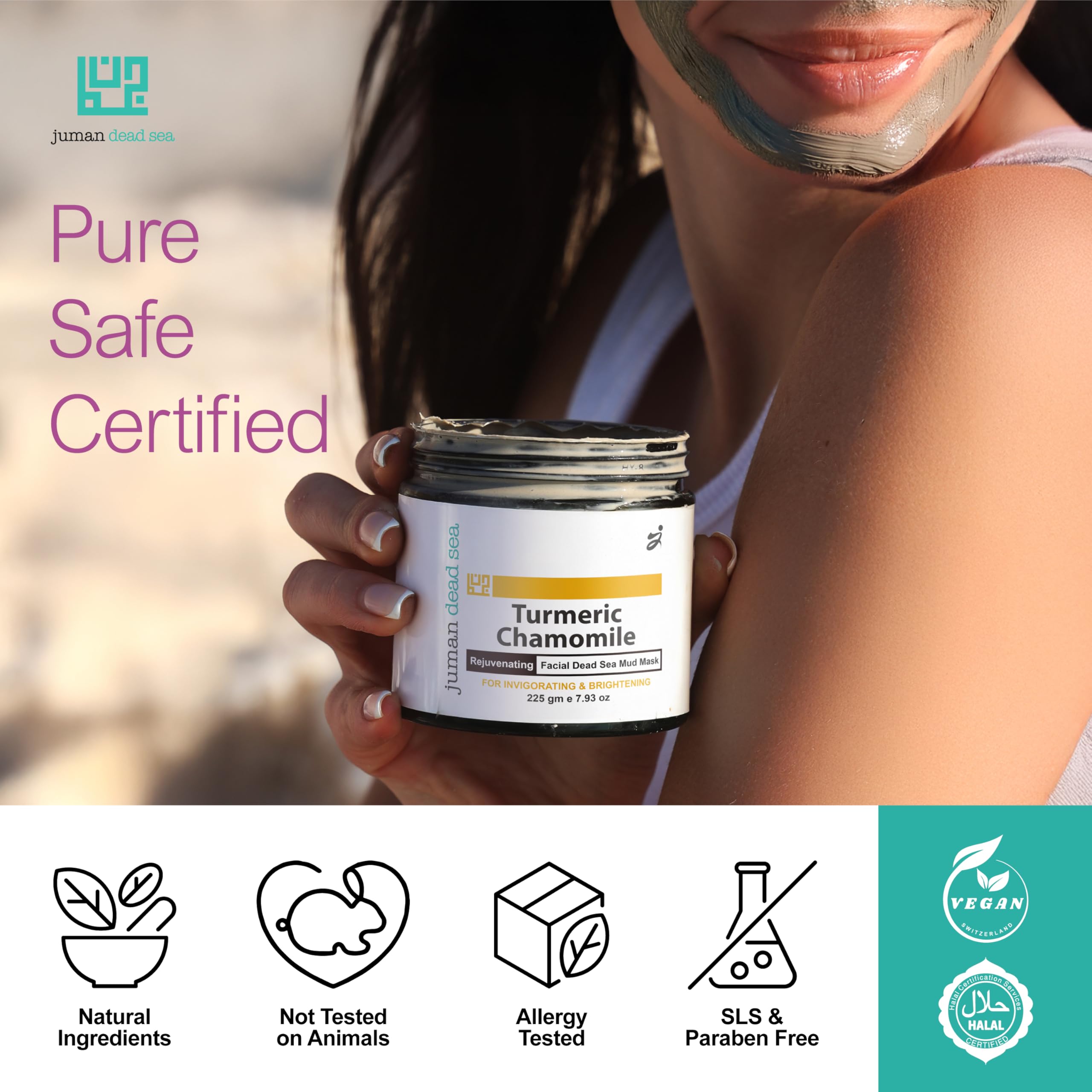 JUMAN Dead Sea Minerals Turmeric Chamomile Face Mask – Vitamin E & Avocado Oil | 225g