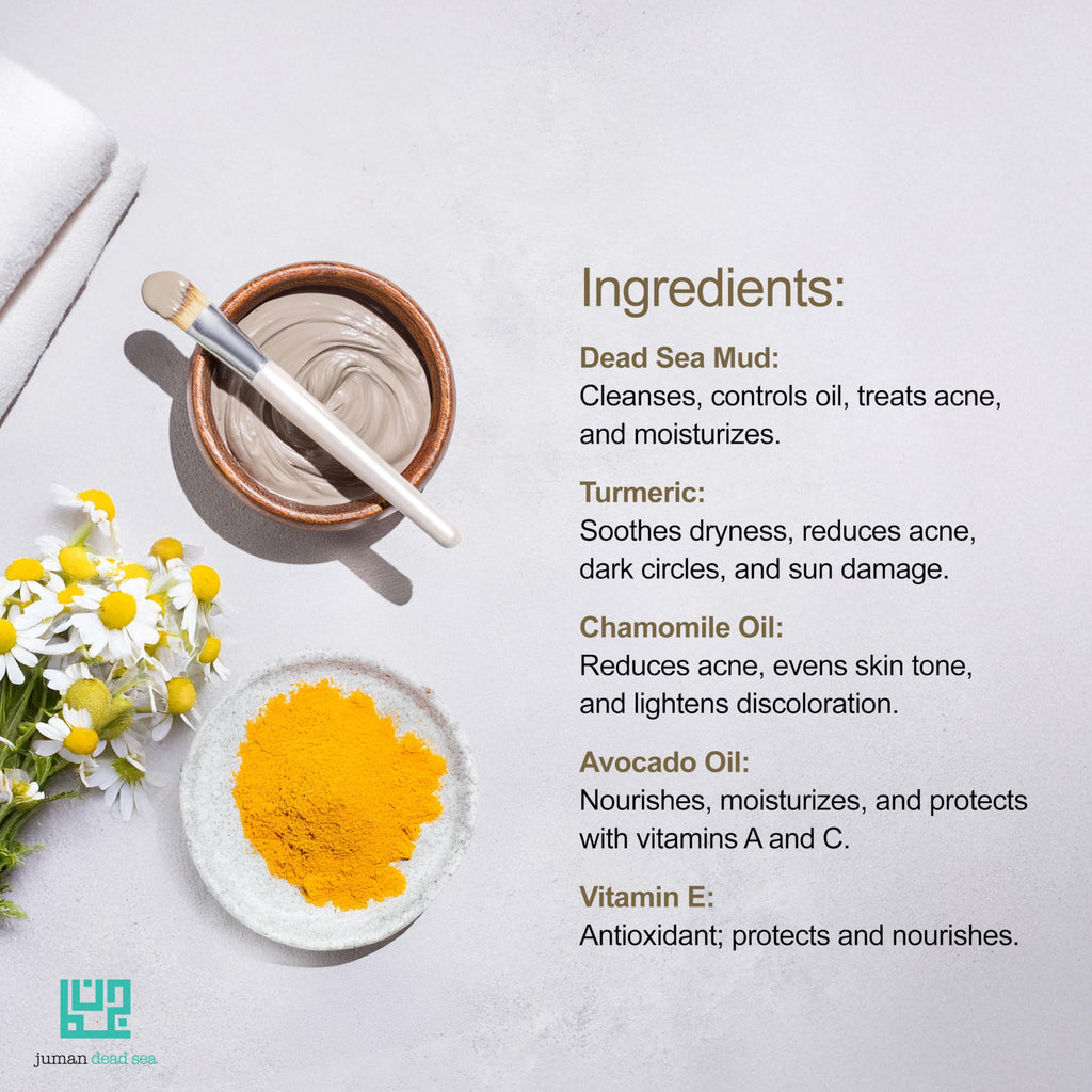 JUMAN Dead Sea Minerals Turmeric Chamomile Face Mask – Vitamin E & Avocado Oil | 225g