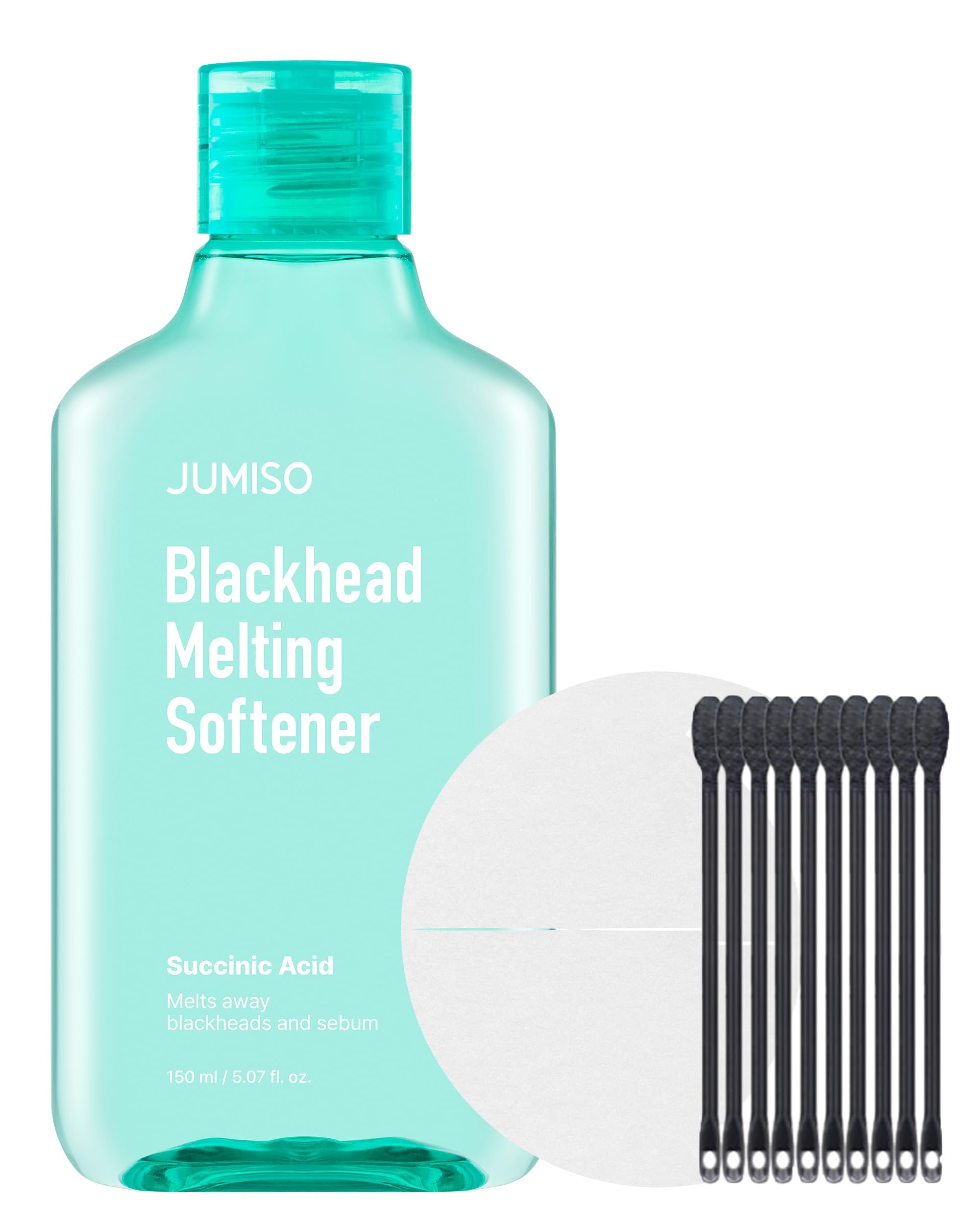 JUMISO Blackhead Melting Softener Kit – Succinic Acid & PHA Pore Solution (150ml, 40 Pads, 10 Swabs)