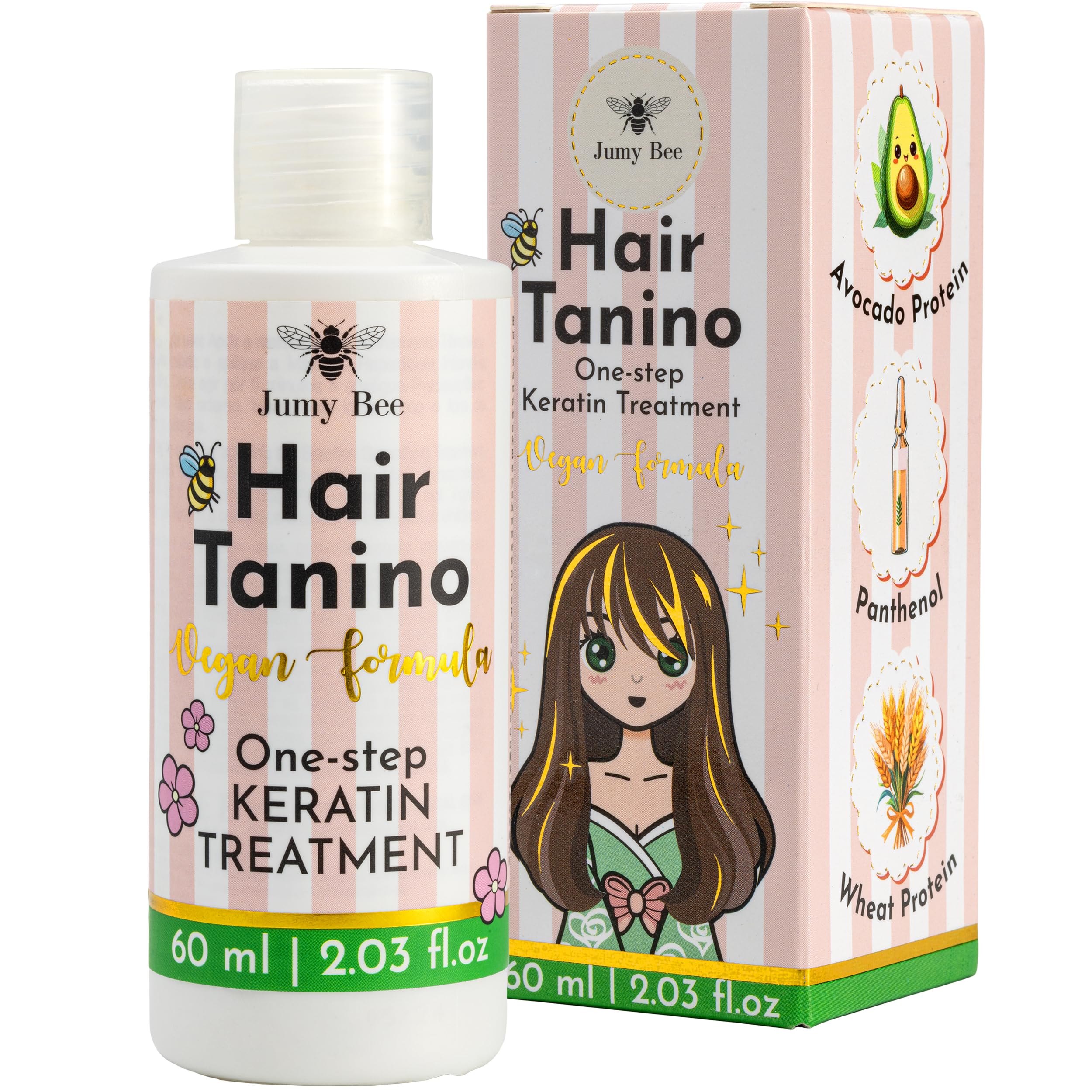 Jumybee Tanino Keratin Treatment - Hair Smoothing, Hydration & Repair (Formaldehyde-Free) 2.03 fl oz
