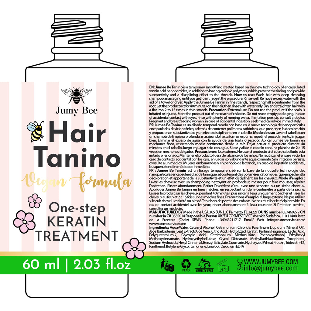Jumybee Tanino Keratin Treatment - Hair Smoothing, Hydration & Repair (Formaldehyde-Free) 2.03 fl oz
