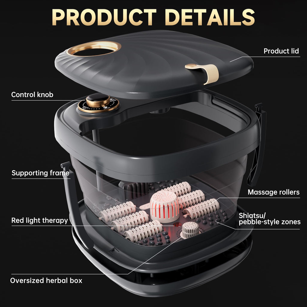Junatuqiu Deluxe Heated Foot Bath Spa — Temperature Control & Shiatsu Rollers