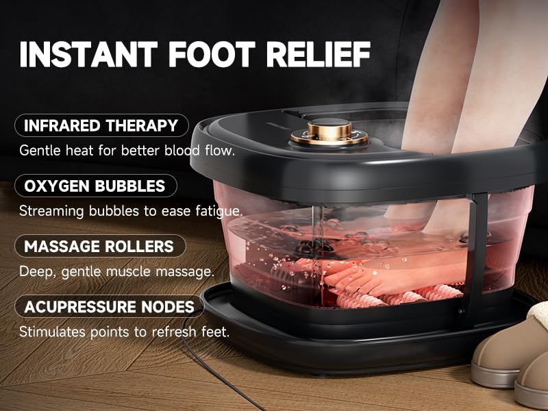 Junatuqiu Deluxe Heated Foot Bath Spa — Temperature Control & Shiatsu Rollers