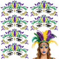 JUNEBRUSHS Mardi Gras Face Jewels – 6 Sheets of Premium Acrylic Temporary Tattoos in Yellow, Green & Purple