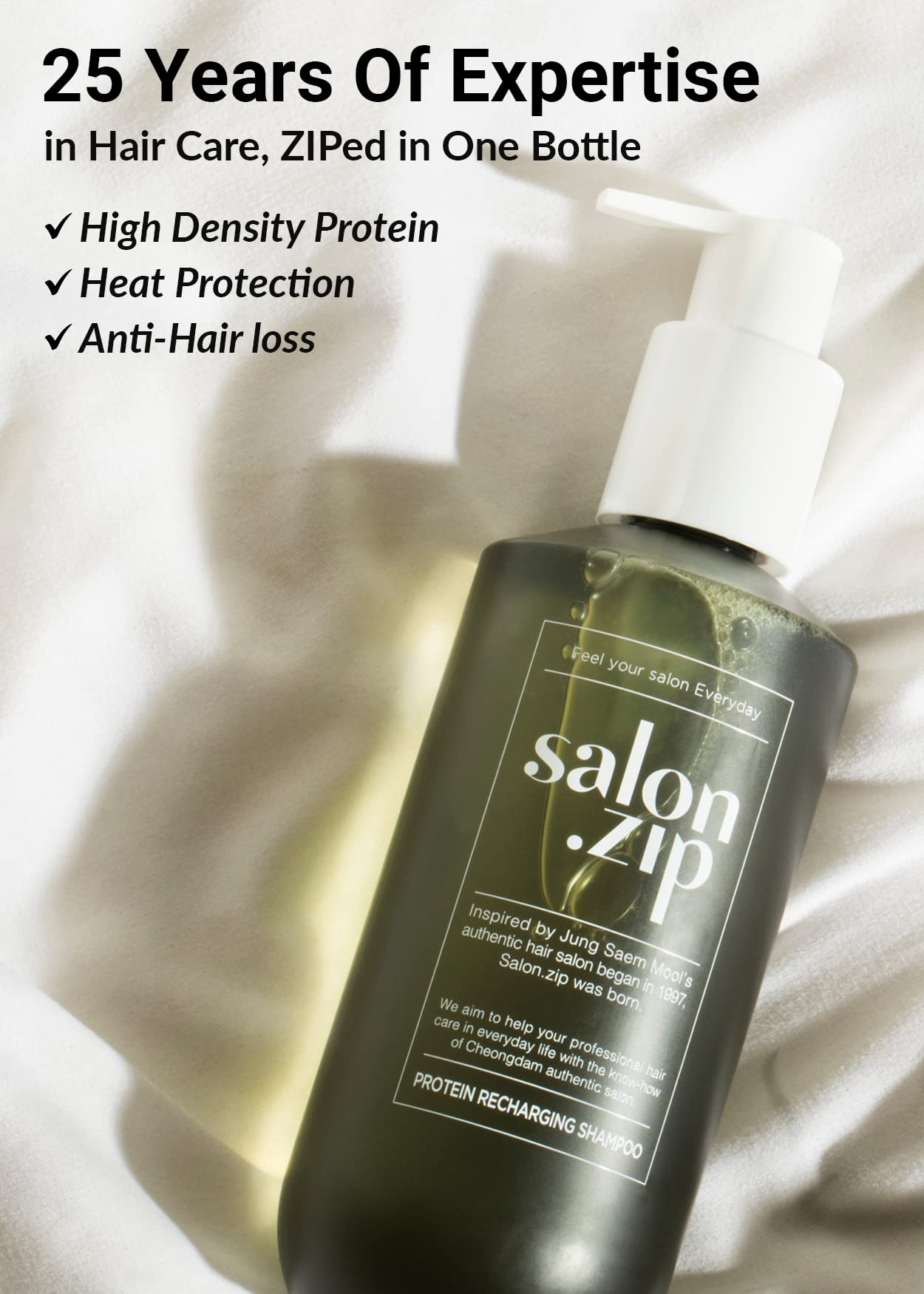 Jung Saem Mool Official Salon.ZIP Protein Recharging Shampoo – Damaged Hair Care, 14.1 oz (400 g)
