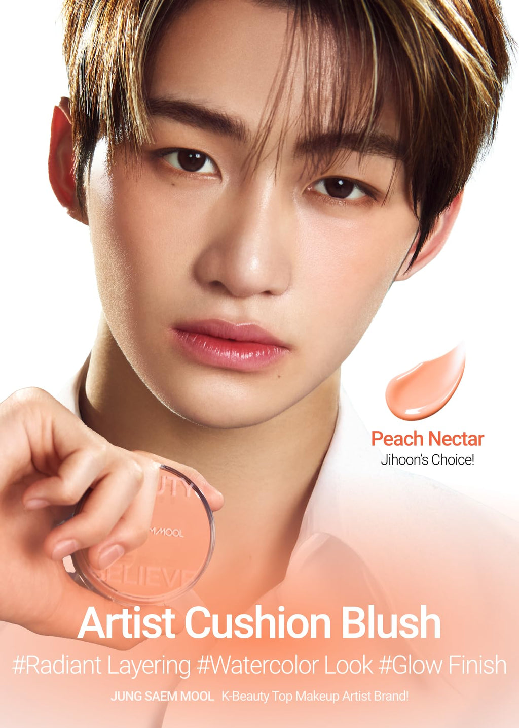 JUNG SAEM MOOL Artist Cushion Blush Peach Nectar – Hydrating, Lightweight Cushion for Dewy Glow