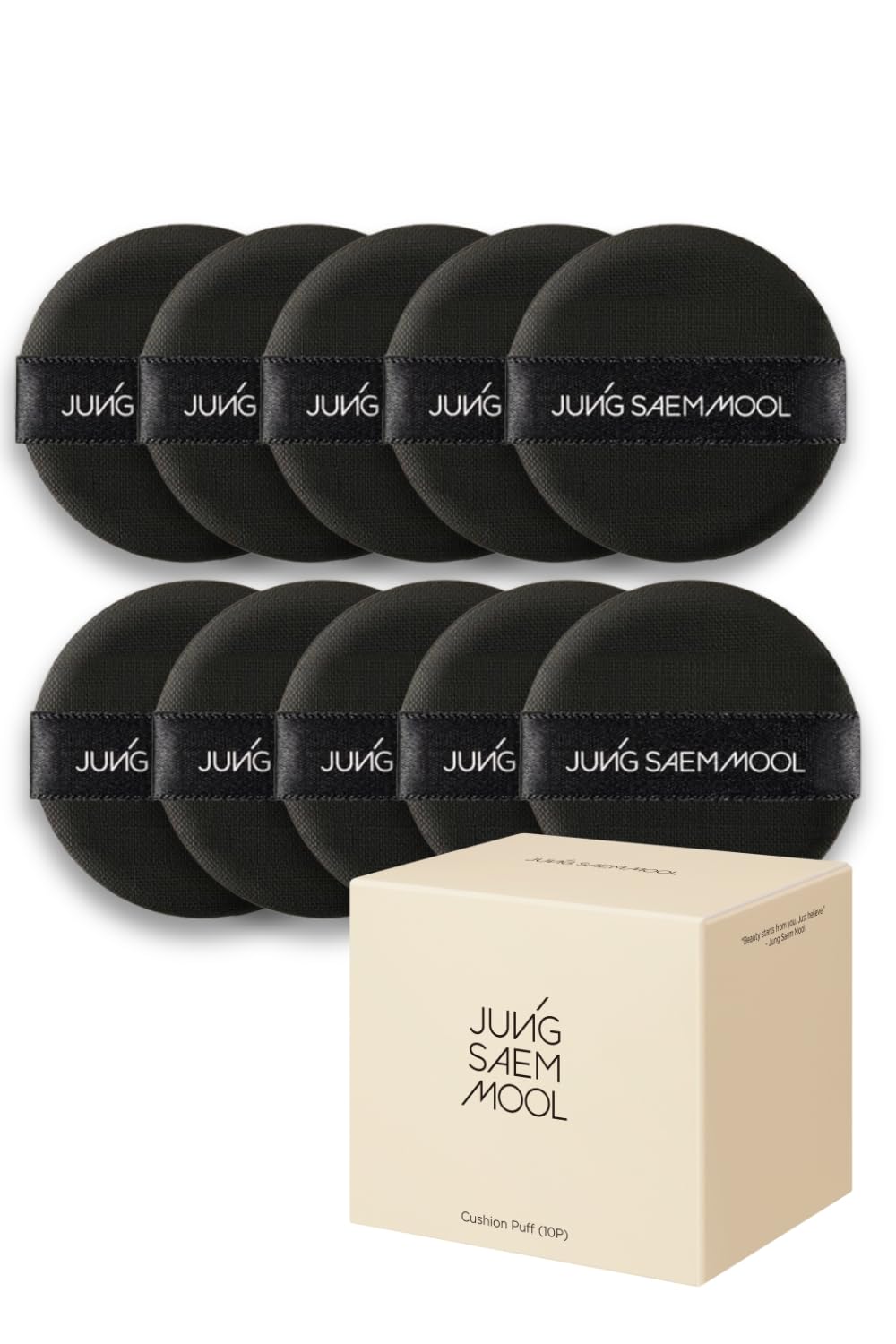 JUNG SAEM MOOL Cushion Puff Set (10p) Black — Hybrid Rubicelle Puffs for Smooth, Even Coverage