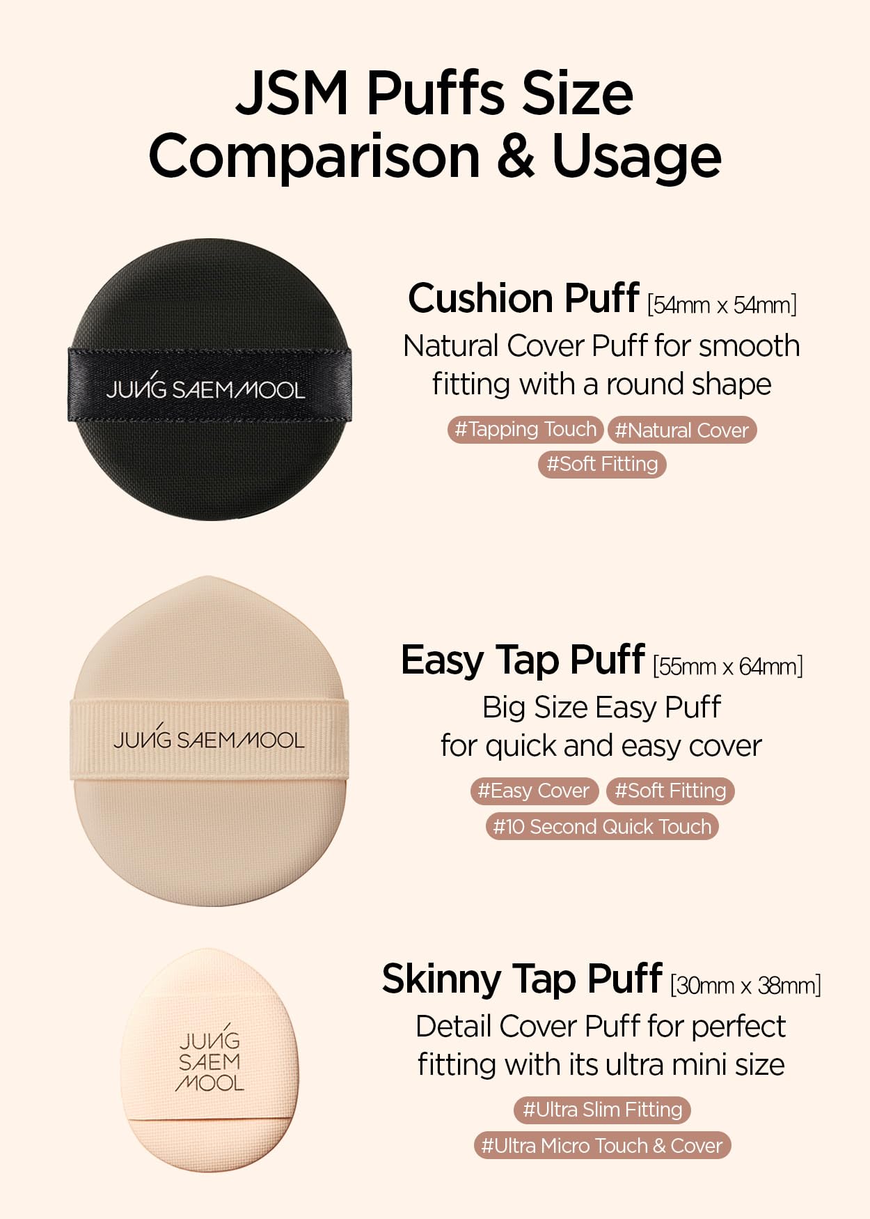 JUNG SAEM MOOL Cushion Puff Set (10p) Black — Hybrid Rubicelle Puffs for Smooth, Even Coverage