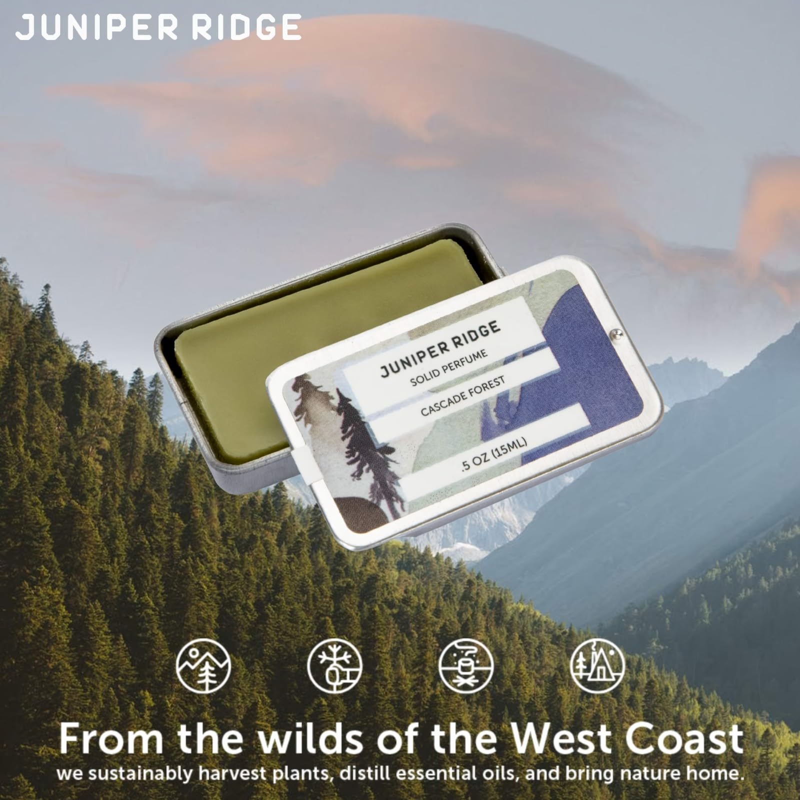 JUNIPER RIDGE Cascade Forest Solid Perfume – Unisex, Travel-Friendly, 0.5 oz Tin