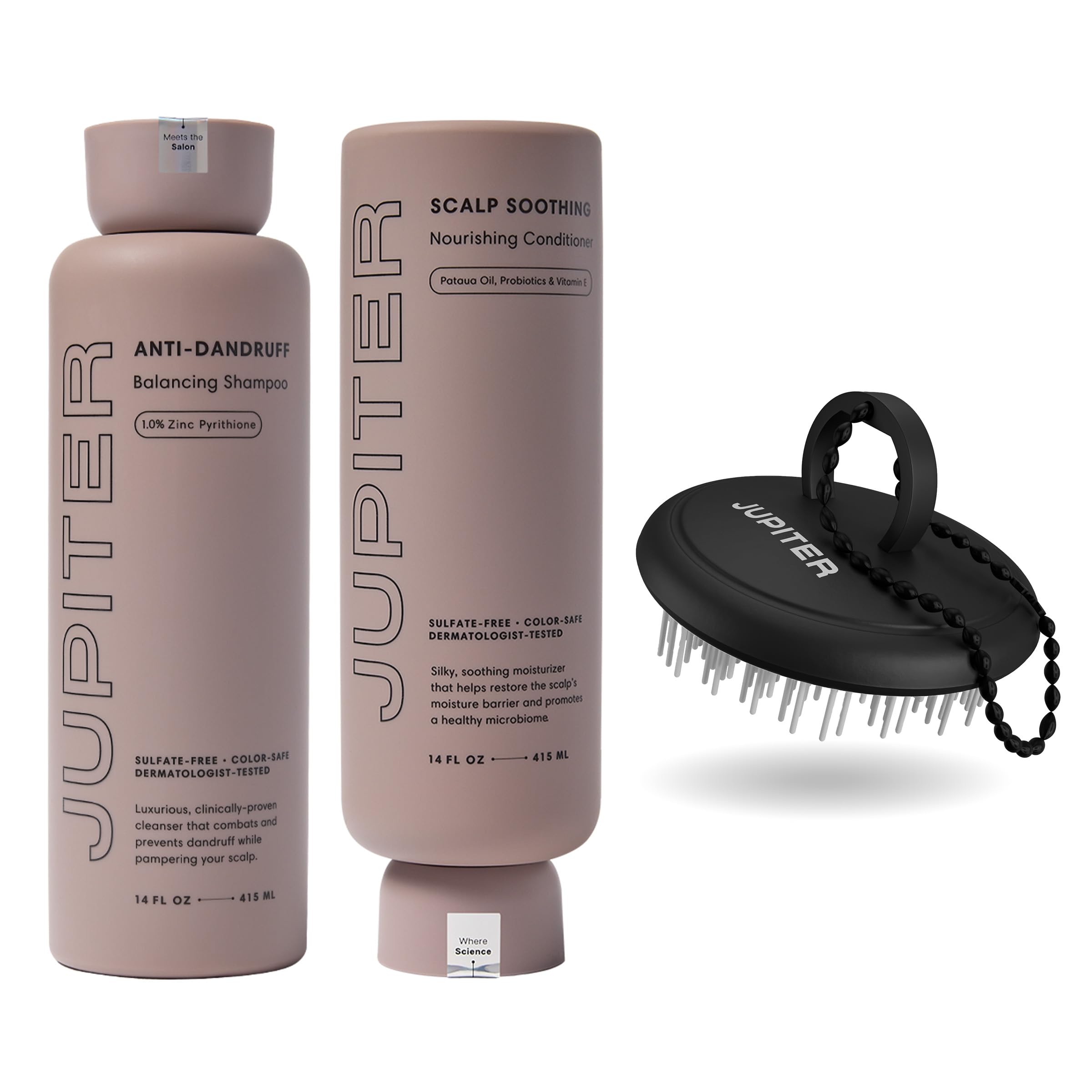 Jupiter Anti Dandruff Shampoo, Conditioner & Scalp Scrubber — Color-Safe, Sulfate-Free