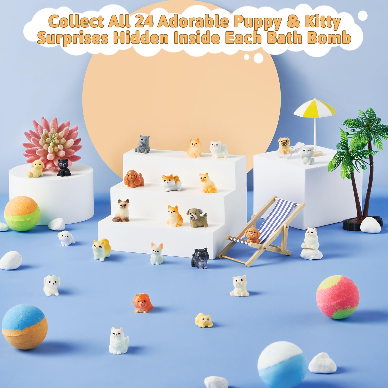 JuraFizz Kids Bath Bombs – 24 Surprises Inside with Puppy & Cat Toys