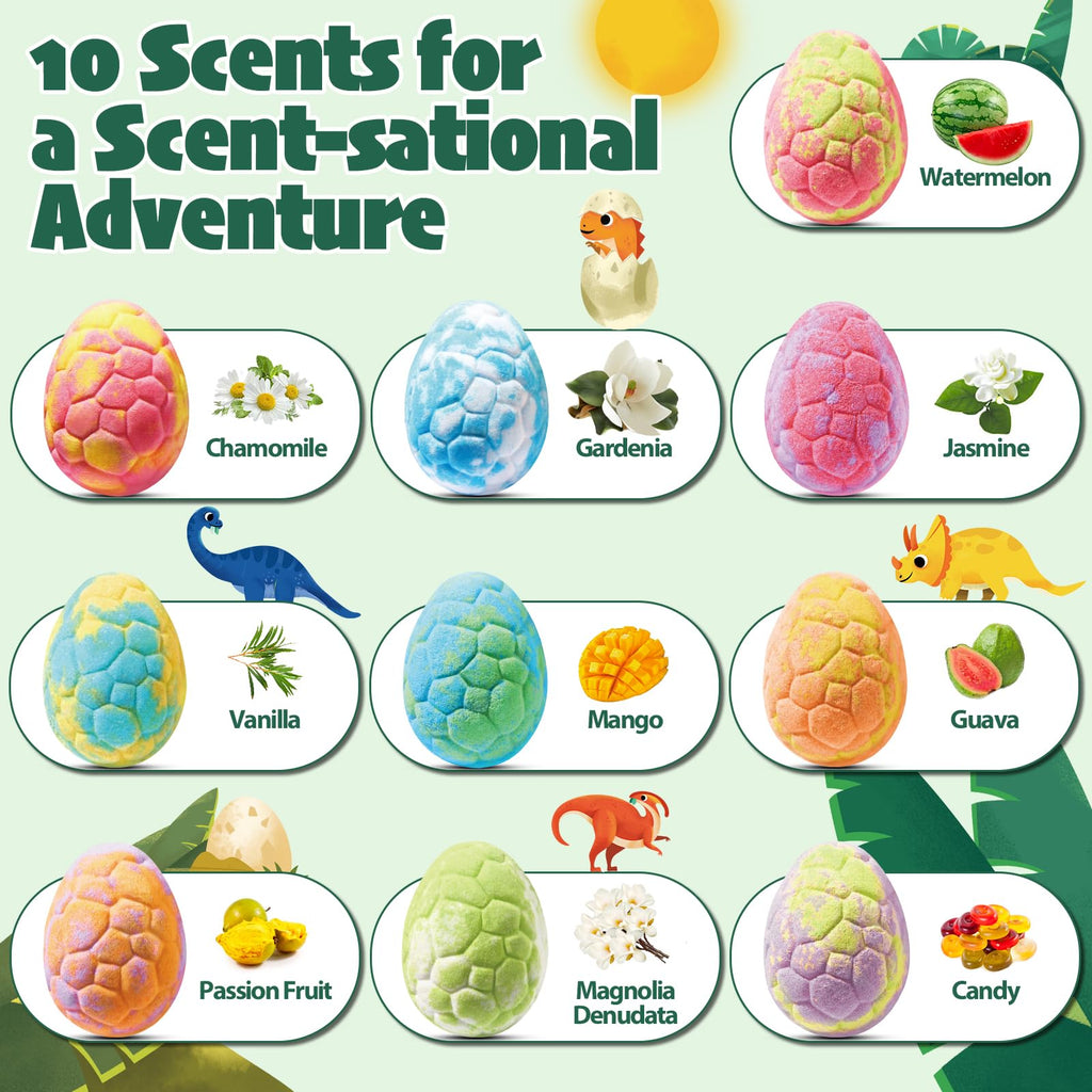 JuraFizz Dinosaur Bath Bombs 10-Pack with Surprise Toys – Safe, Mess-Free Gift for Kids 3–9